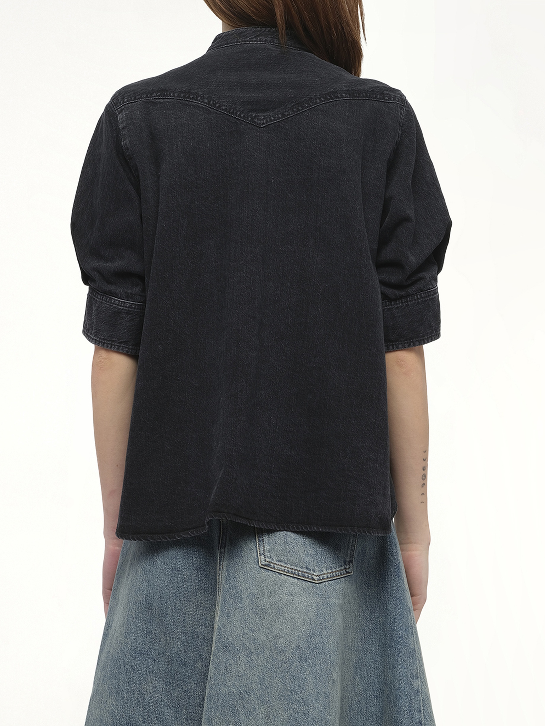 Denim x Knit Pullover in Black - 6