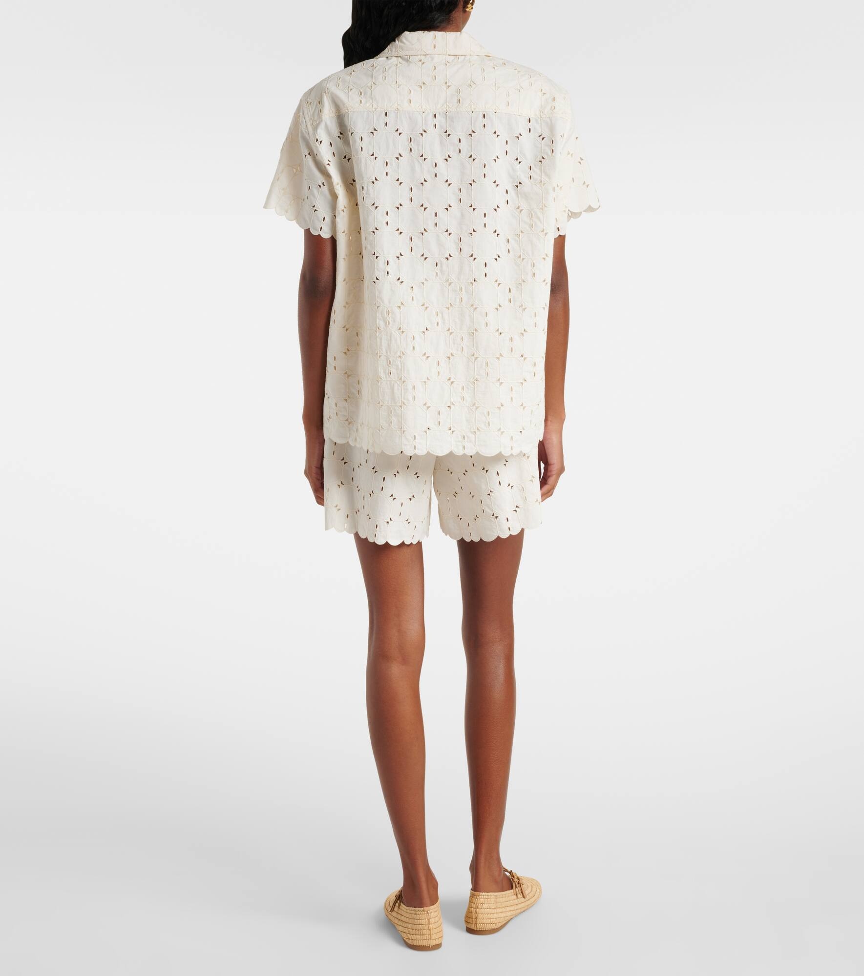 Broderie anglaise cotton-blend bowling shirt - 3