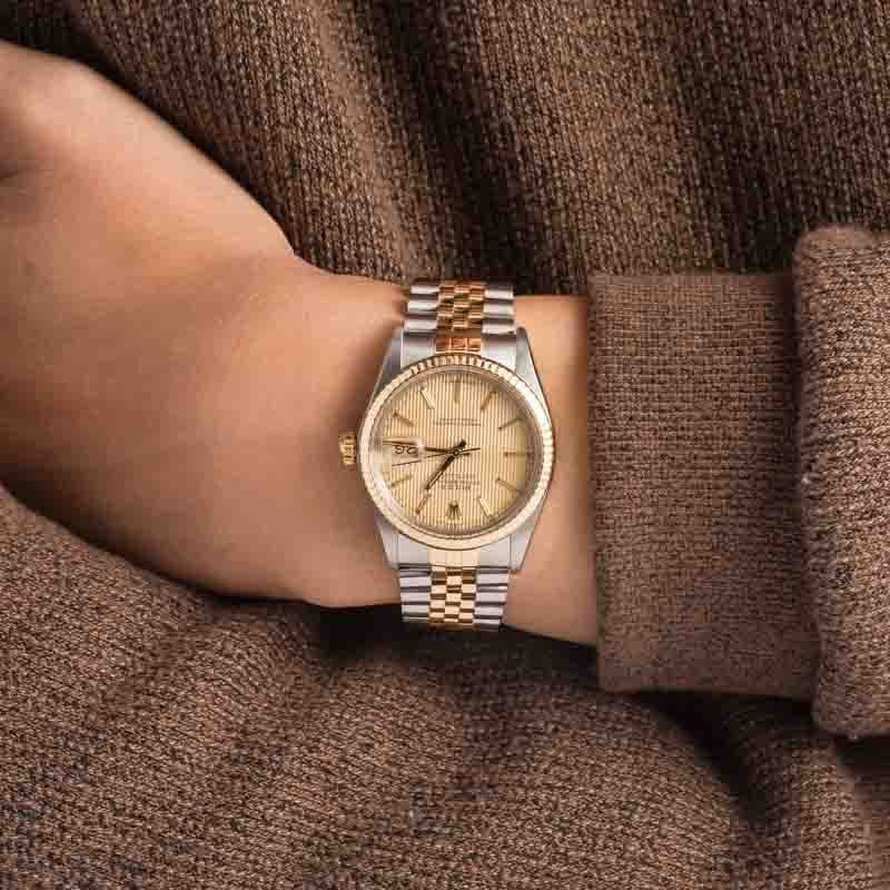 Rolex Datejust Two Tone 16013 Champagne Tapestry Dial - 5