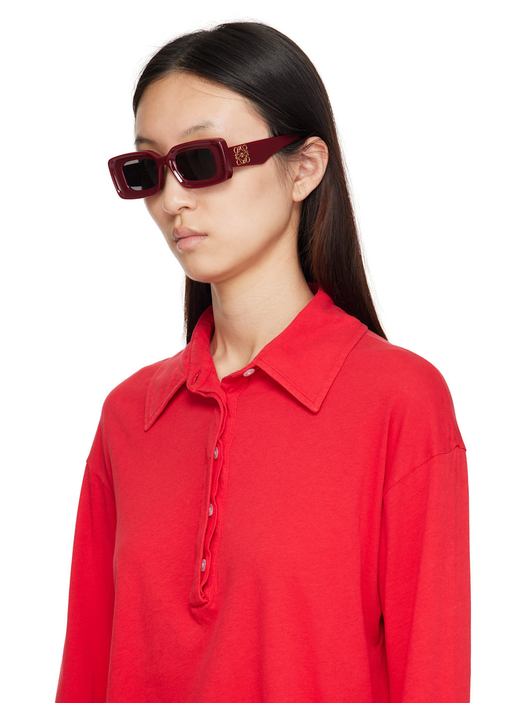 Burgundy Rectangular Sunglasses - 4