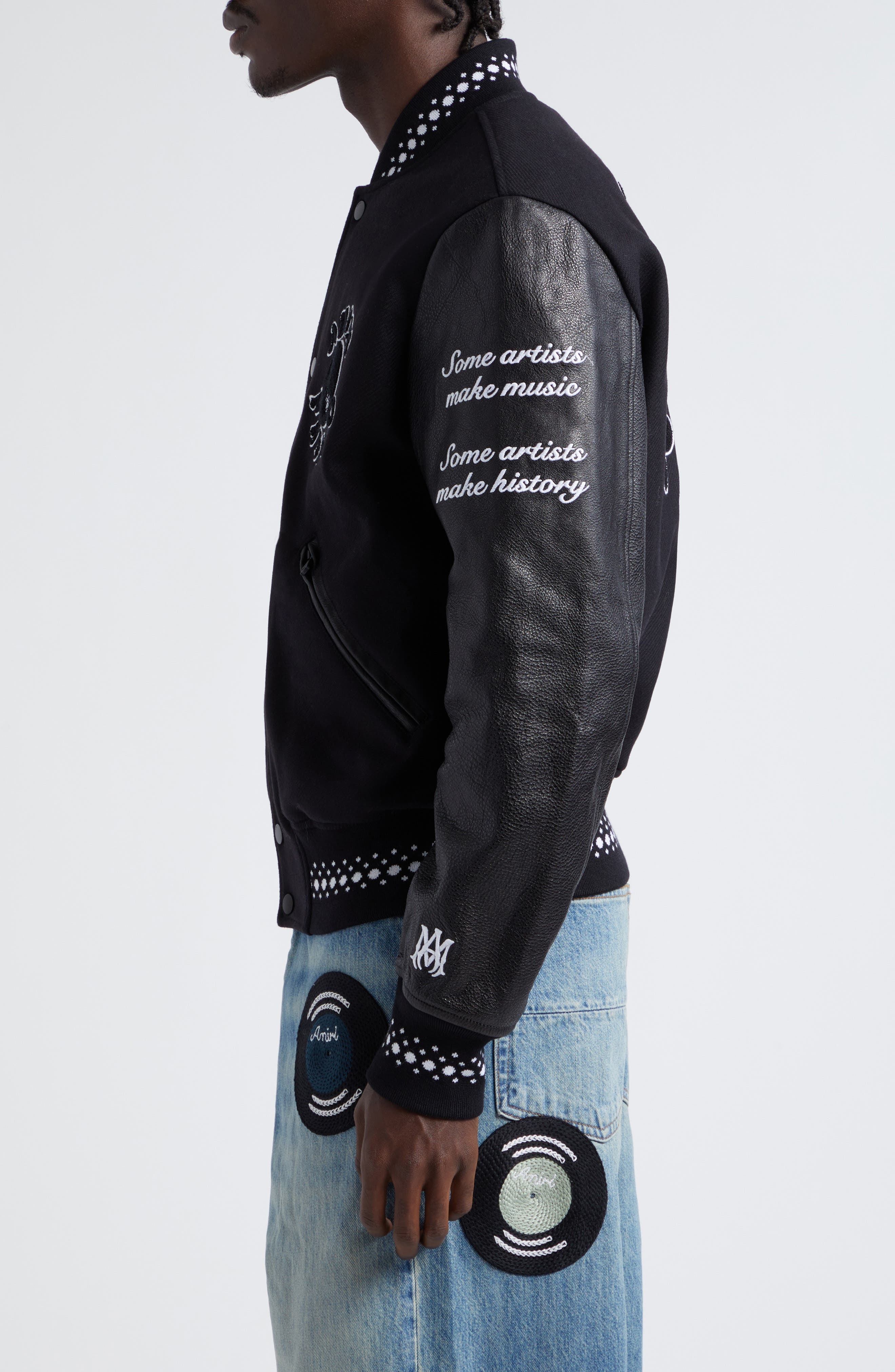 x Premier Records Patch Leather Sleeve Wool Blend Varsity Jacket - 3