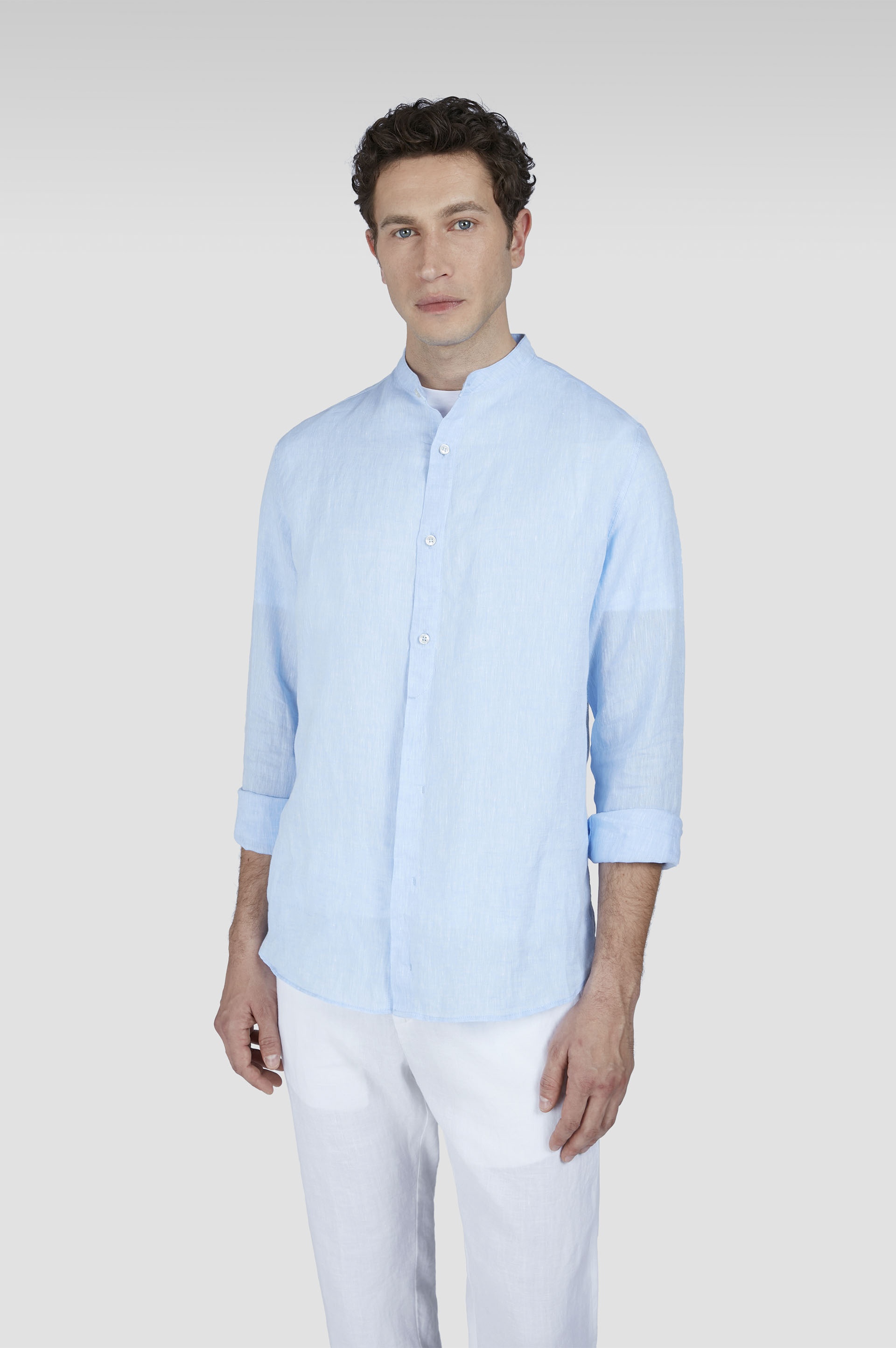LINEN SHIRT WITH MANDARIN COLLAR - 6