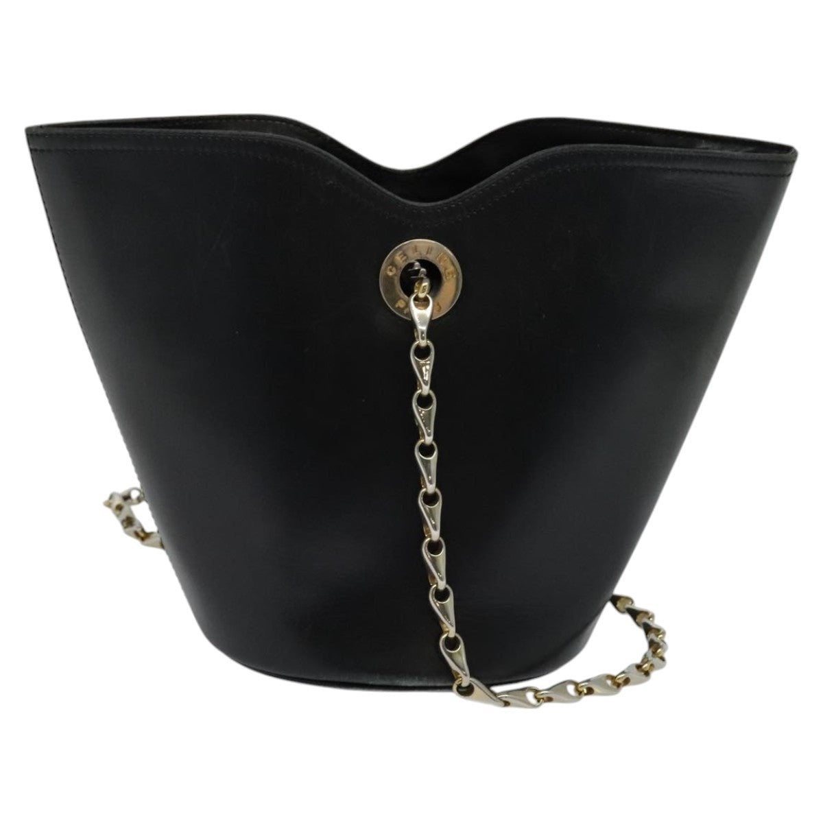 CELINE Chain Shoulder Bag Leather Black Gold - 2