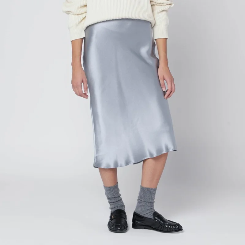 Pastel blue silk midi skirt - 1