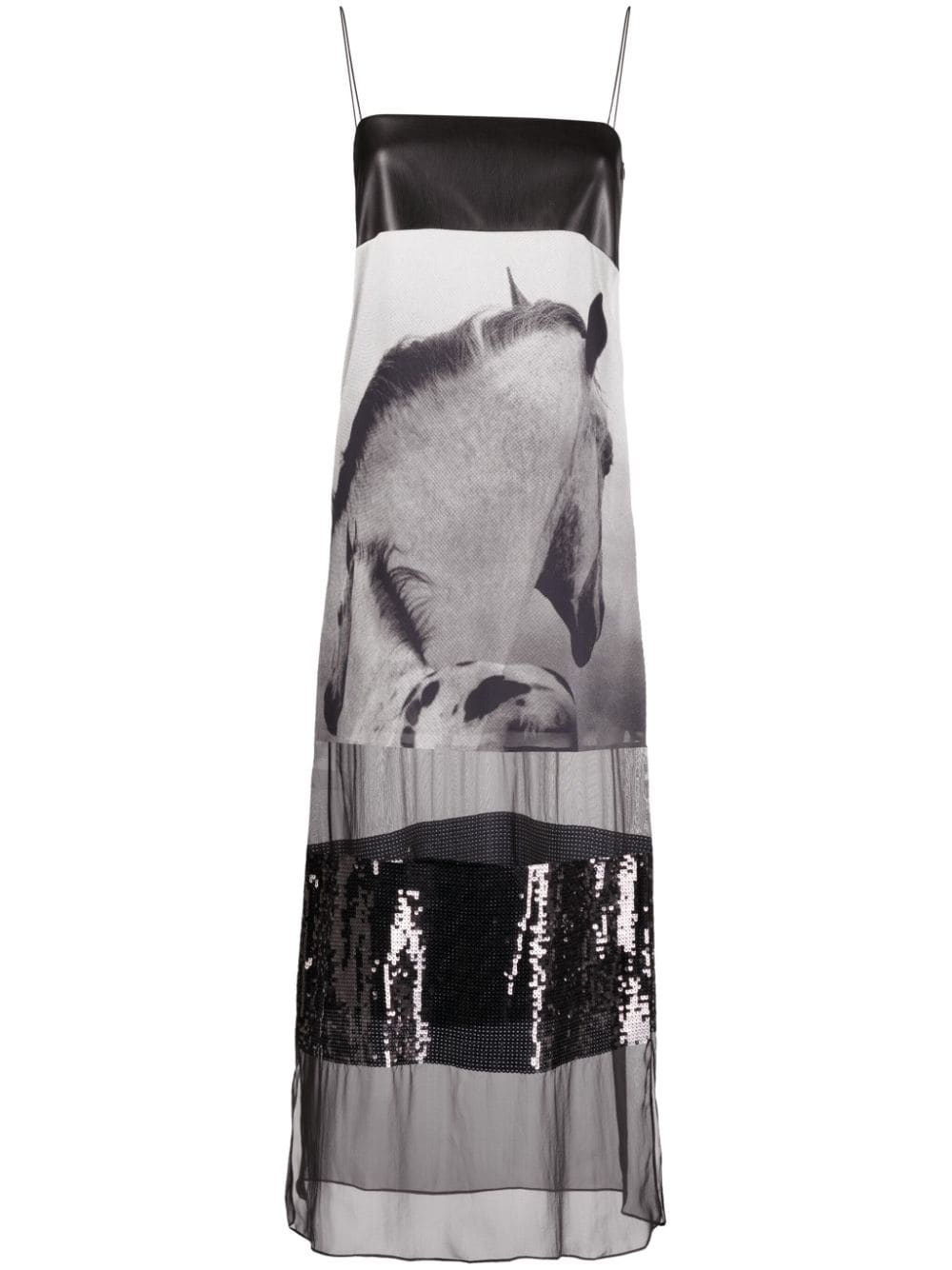 horse-print silk midi dress - 1