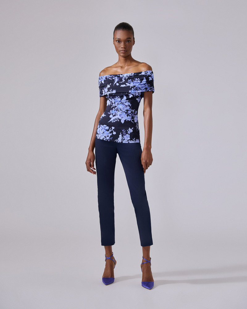 CAROLINA HERRERA Floral-Print Ruched Jersey Top outlook