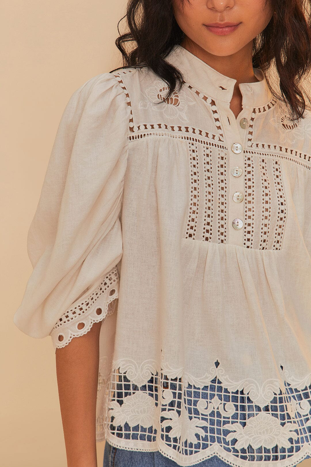 Off-White Romantic Richelieu Lenzing™ Ecovero™ Euroflax™ Blouse - 2