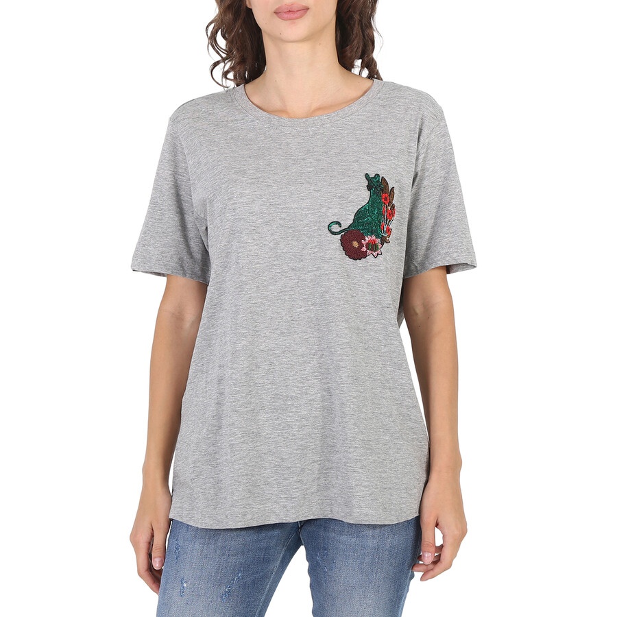 Essentiel Ladies Grey Rigo Cat Patch T-Shirt - 3