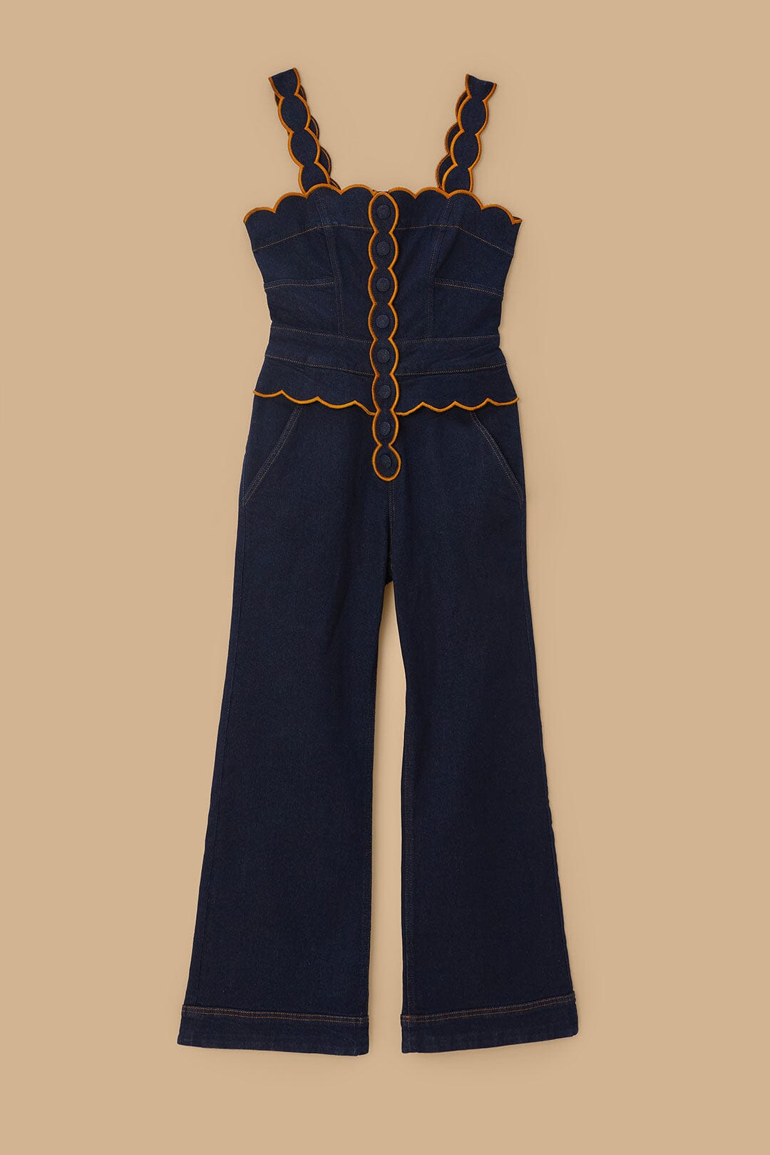 Dark Denim Wavy Trim Jumpsuit - 5