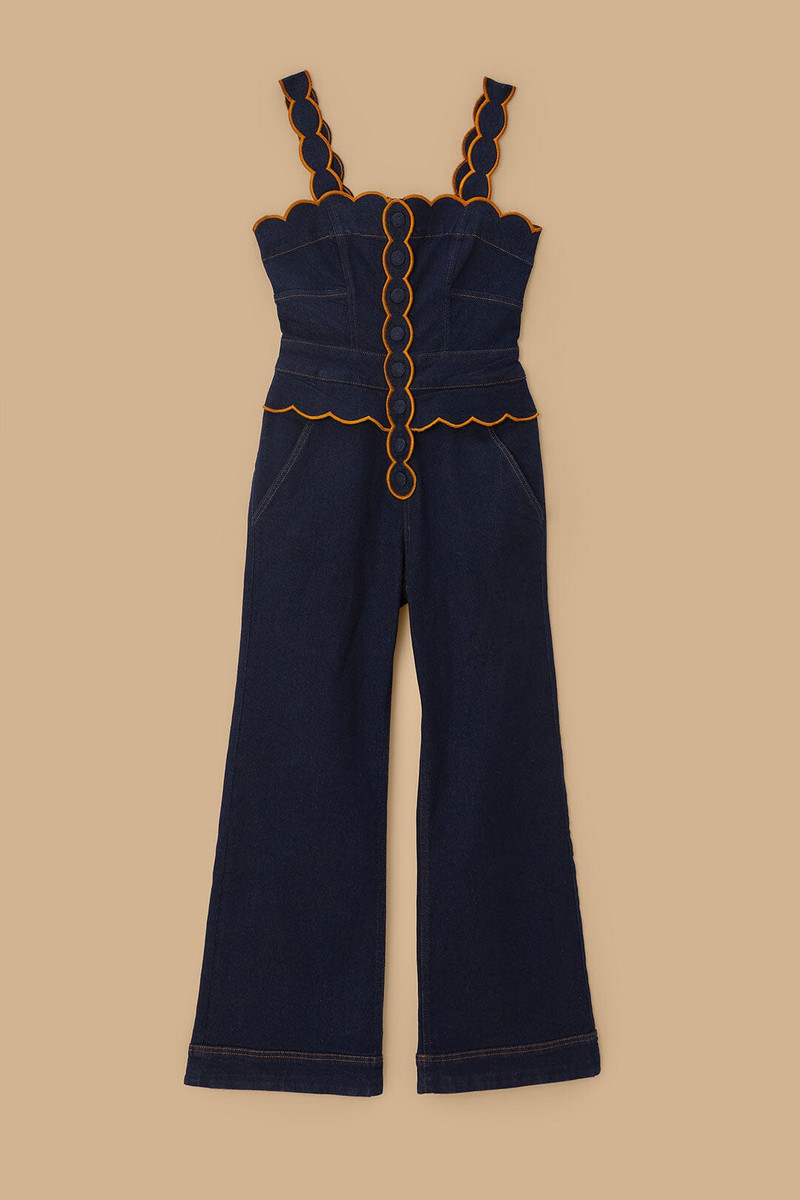 Dark Denim Wavy Trim Jumpsuit 5