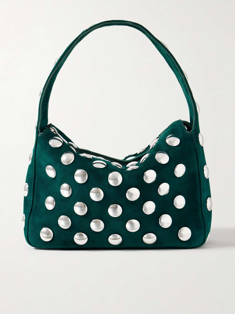 Elena small studded suede shoulder bag Dark green - 1