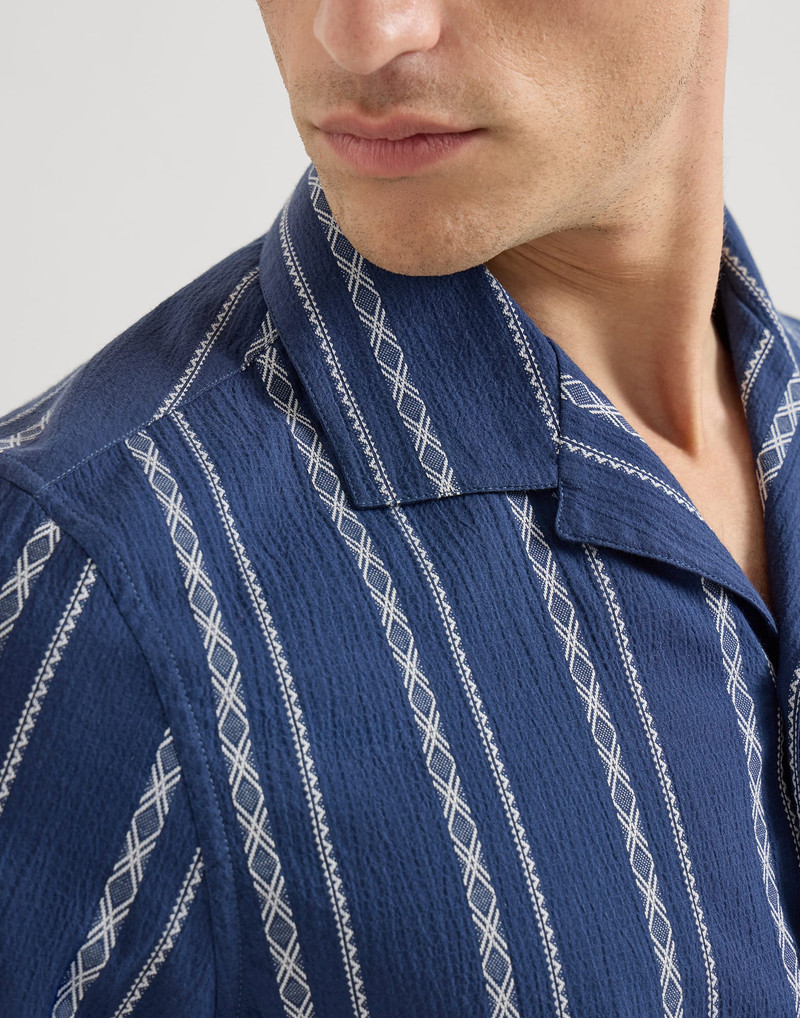 Ethnic stripe seersucker easy fit short sleeve shirt with camp collar 5