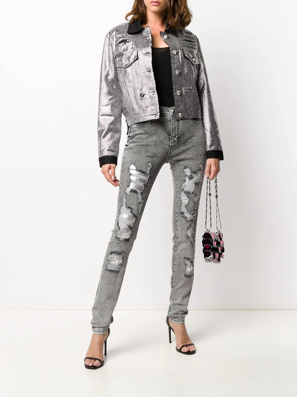 crystal-embellished denim jacket - 2