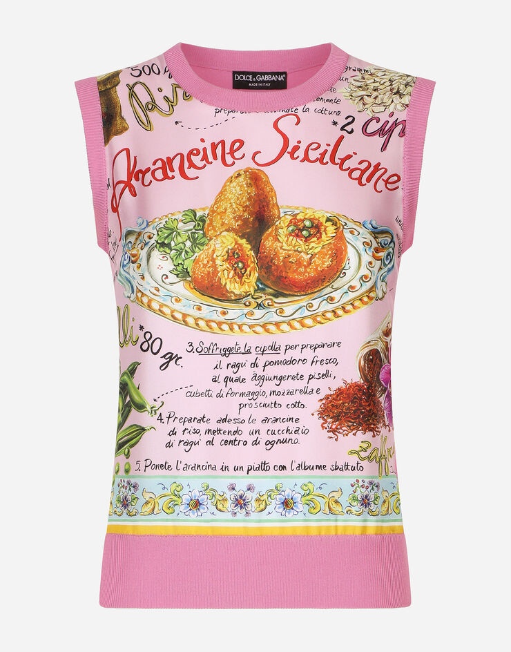 Sleeveless silk and twill sweater with arancini print - 4