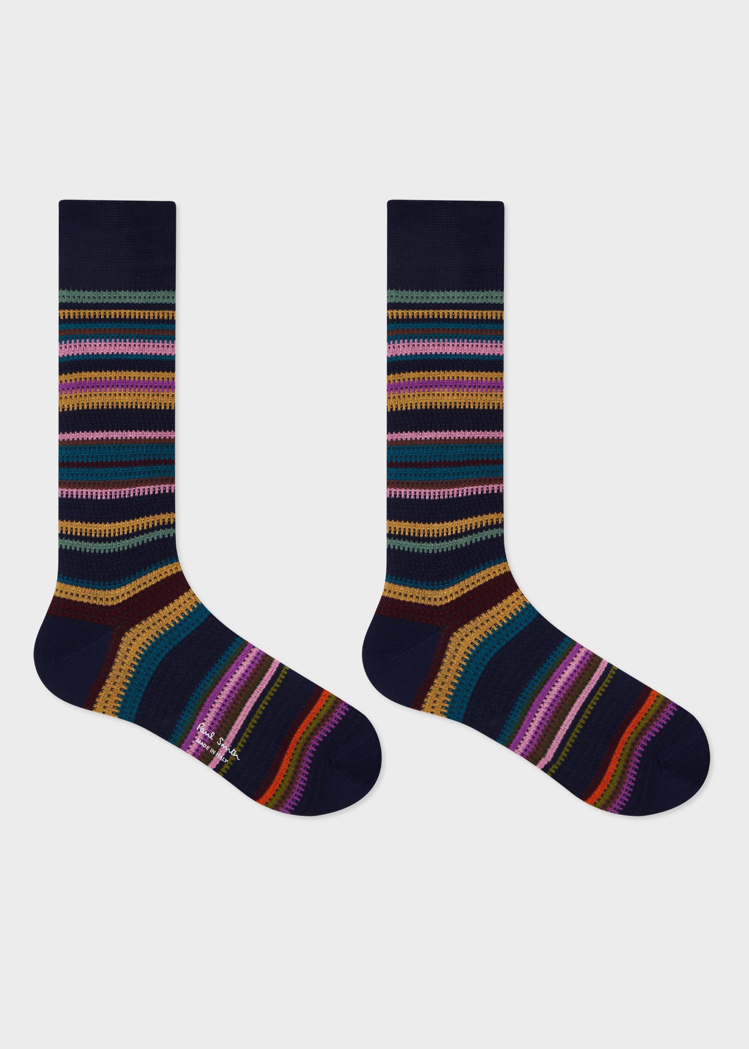 Navy Cotton-Blend Mixed Stripe Socks - 2