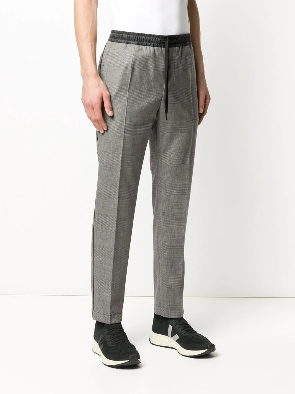 checked drawstring straight trousers - 3