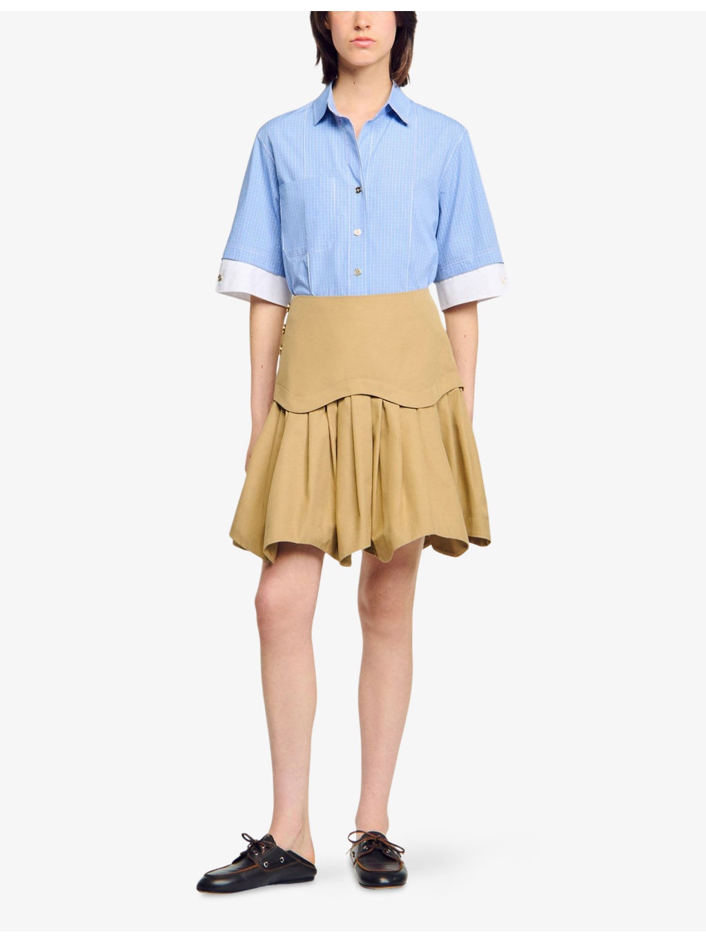 High-Rise Ruffle-Hem Cotton Mini Skirt - 2