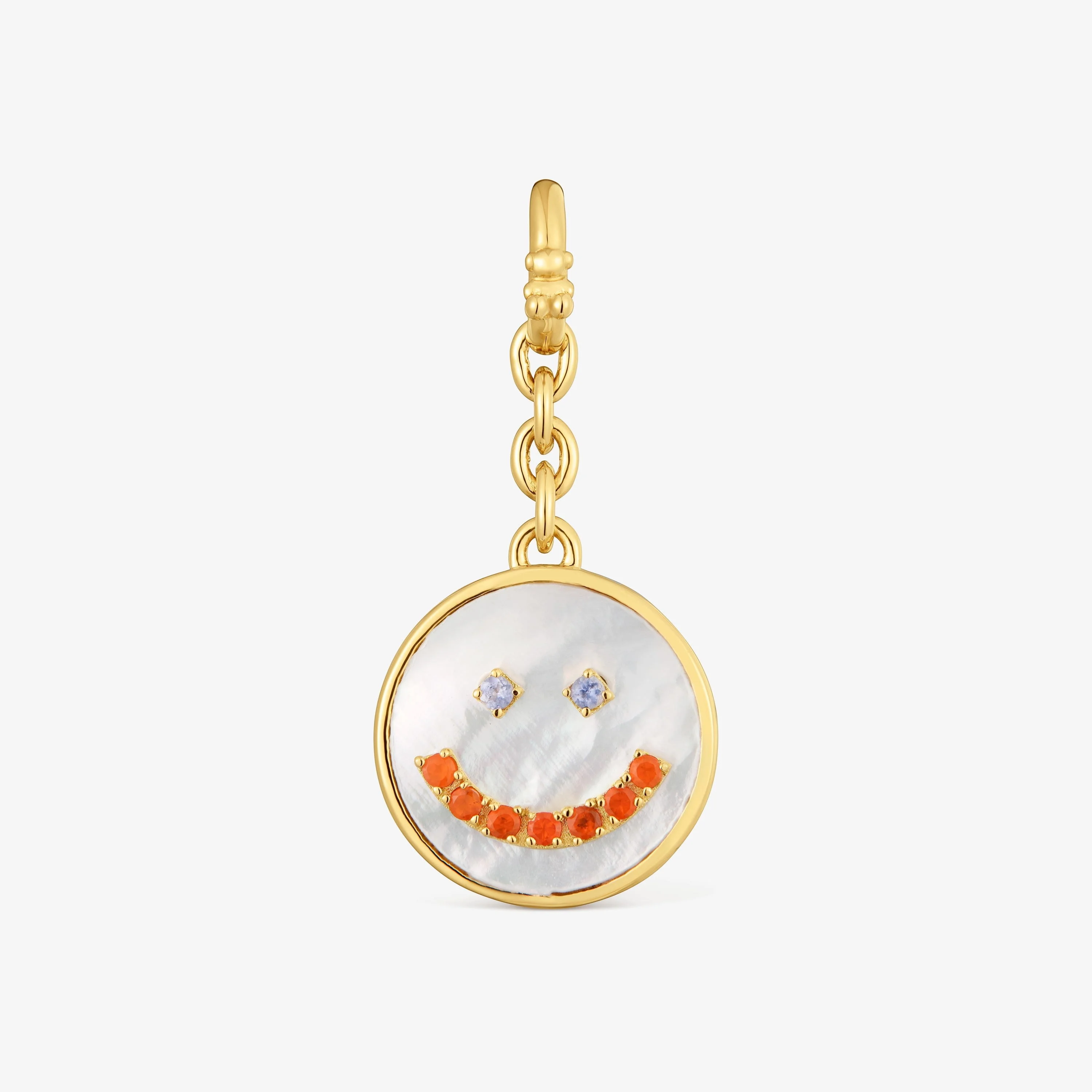 Smile Pendant with 18K gold vermeil, mother-of-pearl and 15 mm gemstones Medallions - 1