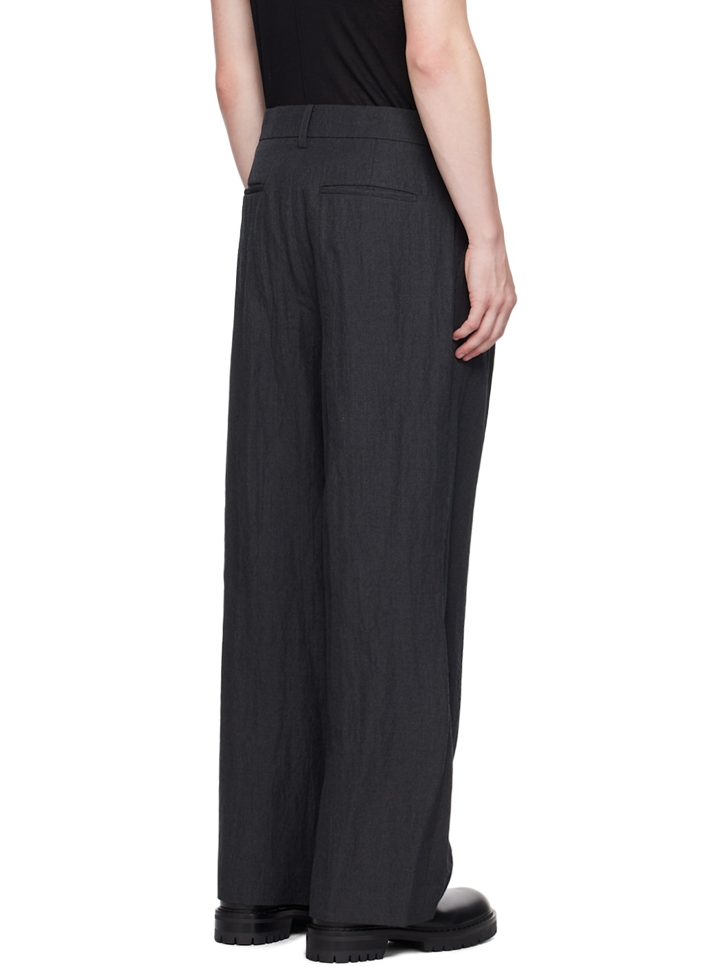 Gray Washed Wool Trousers - 3