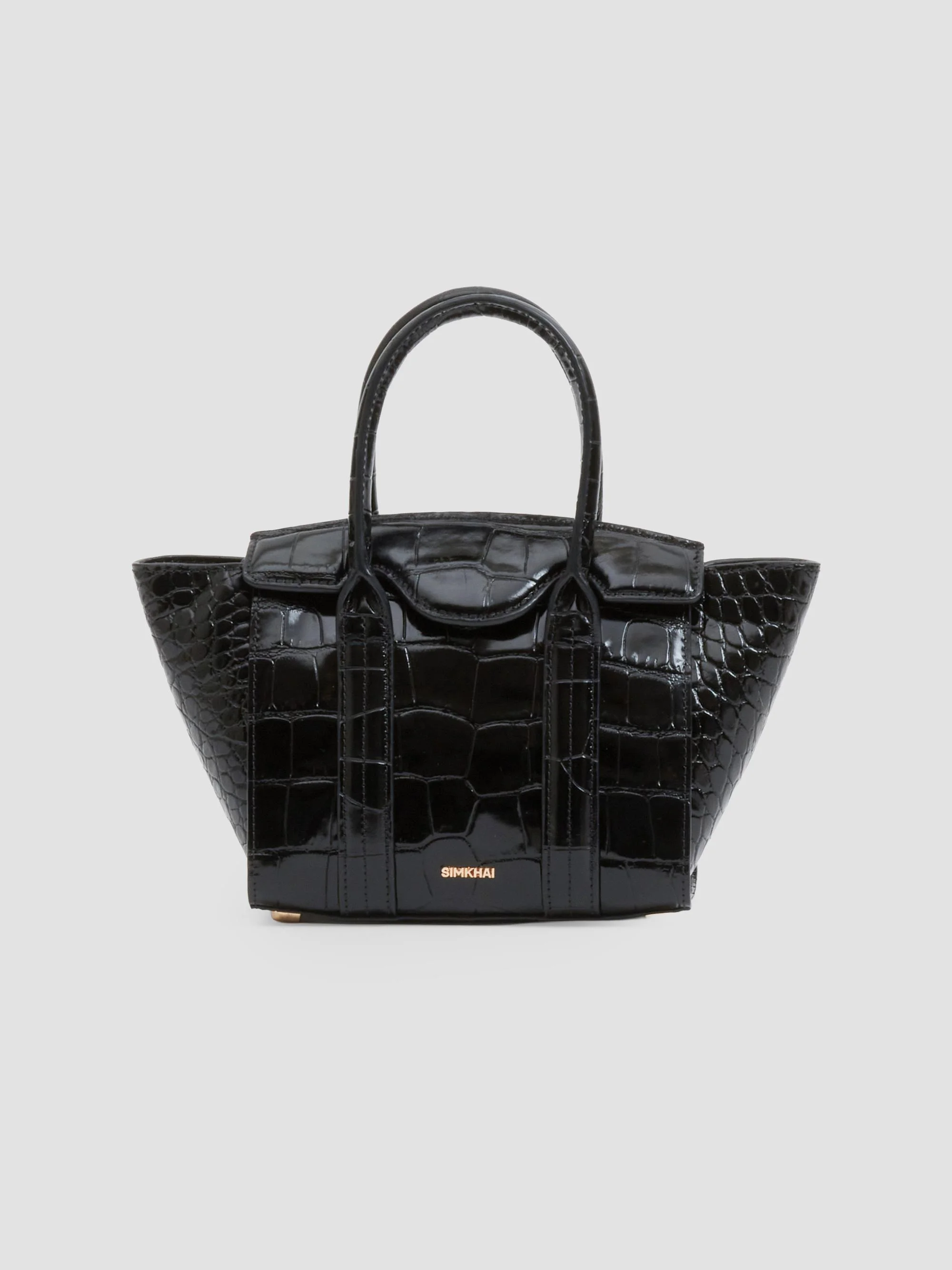 Women's Nicola Mini Croc-Embossed Leather Tote Bag - Black - 1