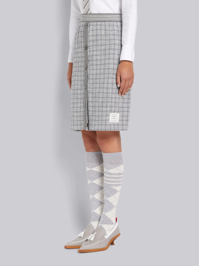 Thom Browne Medium Grey Textured Micro 4-Bar Check Cotton Tweed Button Placket Knee Length Skirt outlook