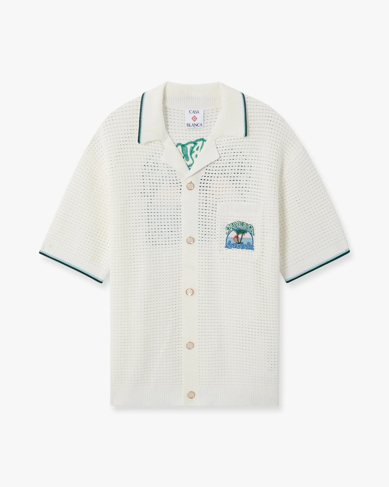 White Palm Tree Emblem Crochet Short Sleeve Shirt | Casablanca Paris - 1