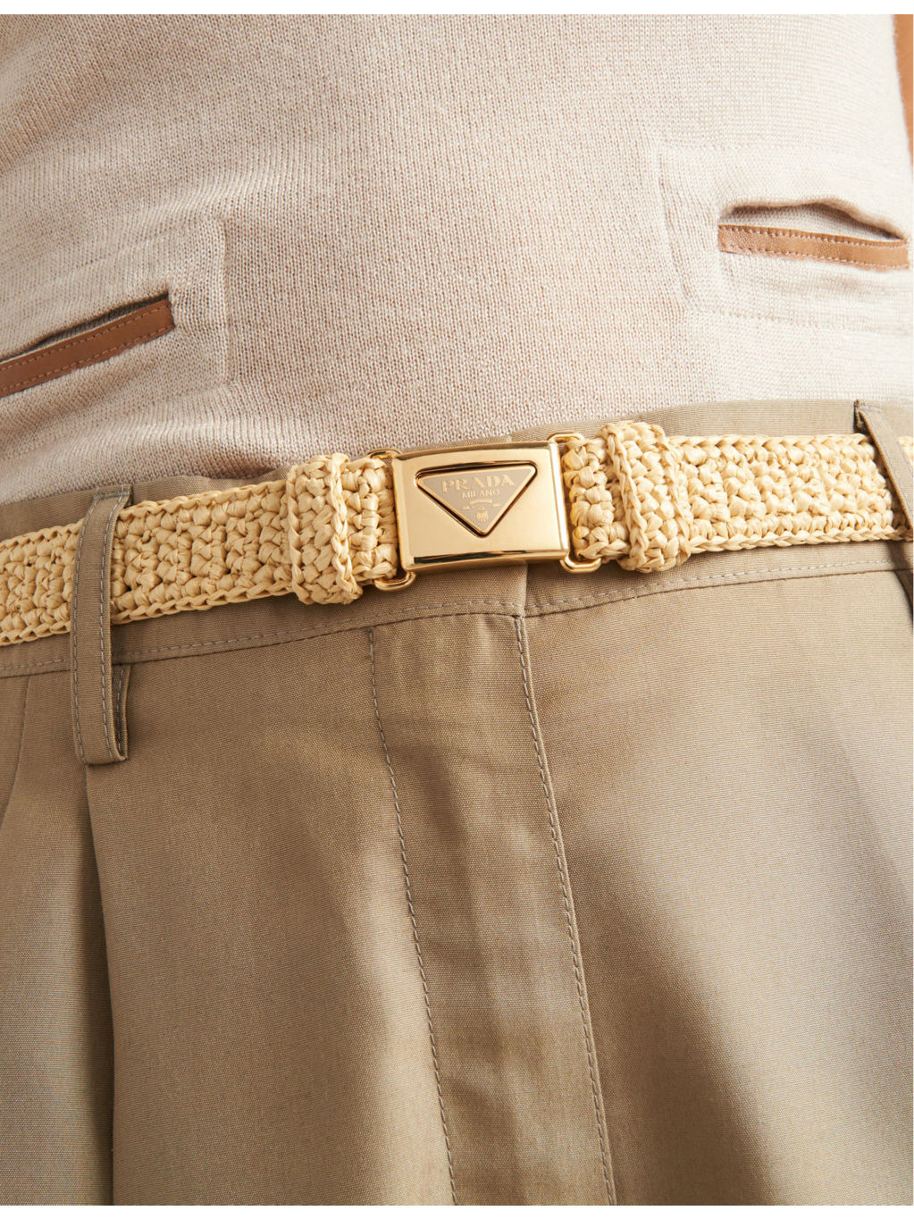 Triangle-buckle raffia-effect woven belt - 2