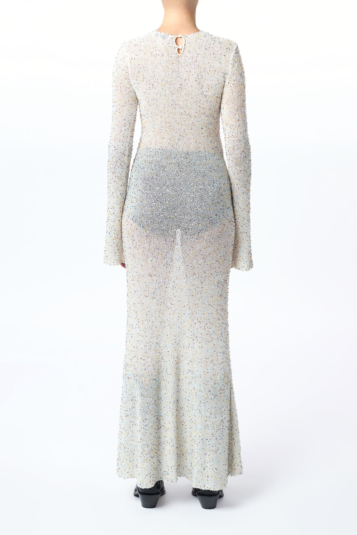 Chandra Knit Maxi Dress in Ivory Multi Beaded Cashmere - 6