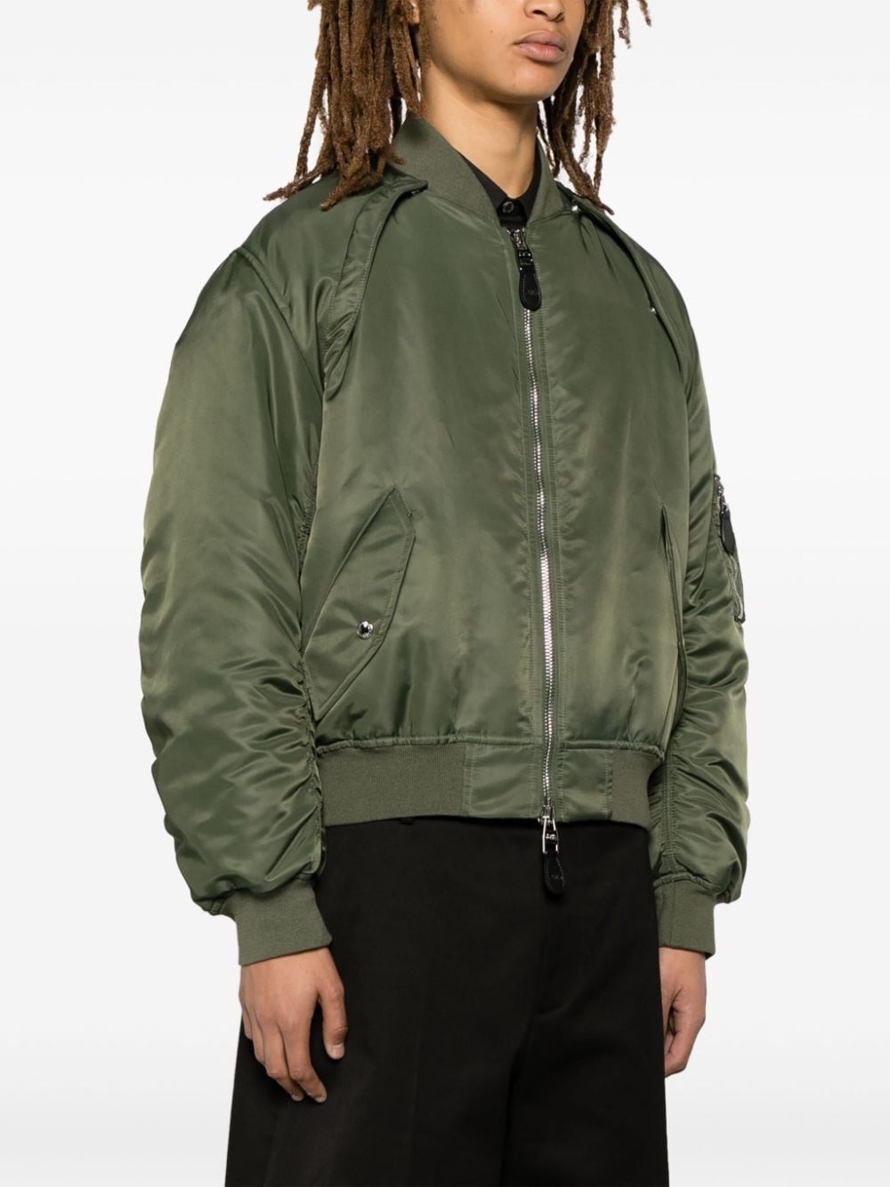 detachable-sleeve ruched bomber jacket - 3