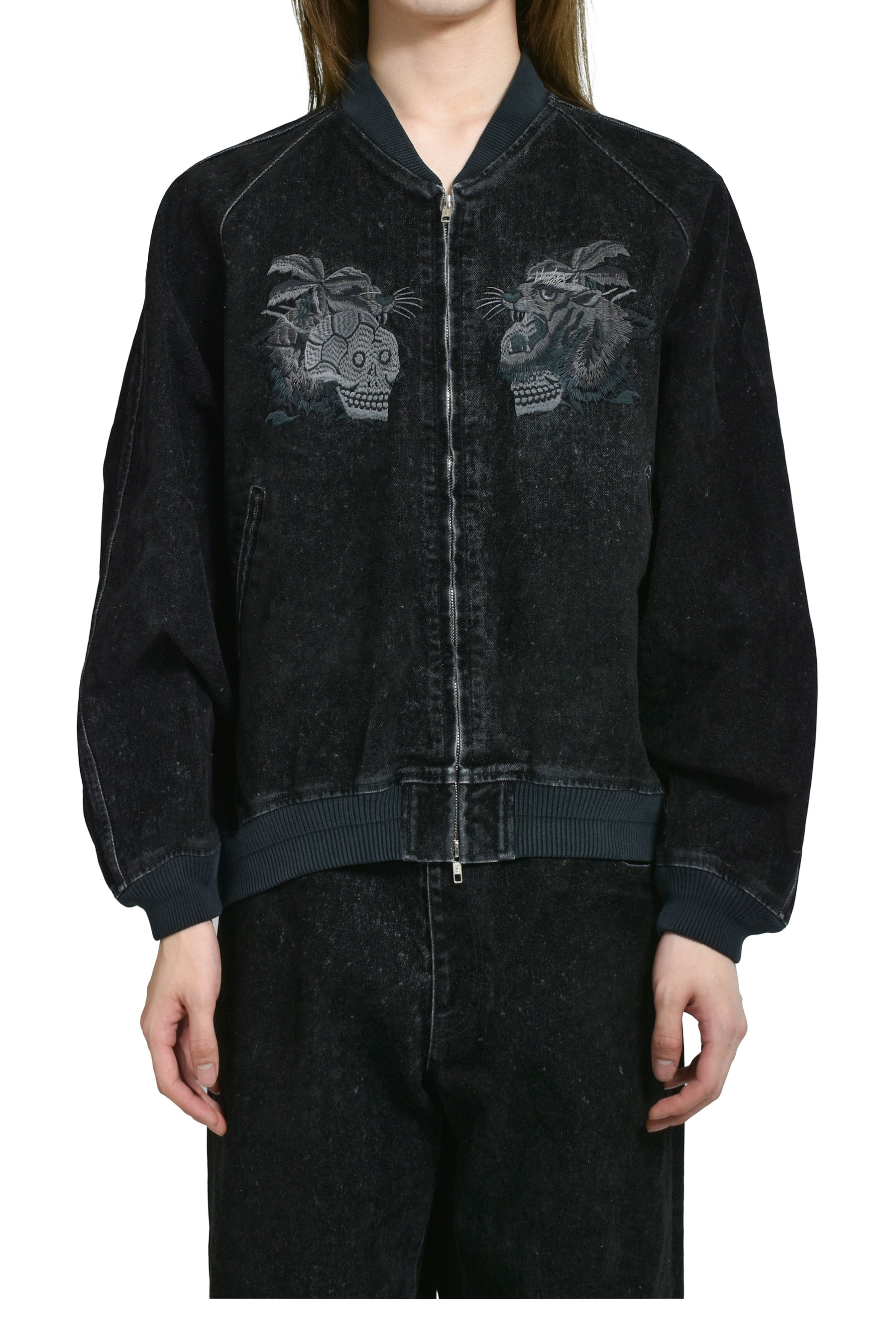 FLOCKED DEINM SOUVENIR JACKET / BLK - 1