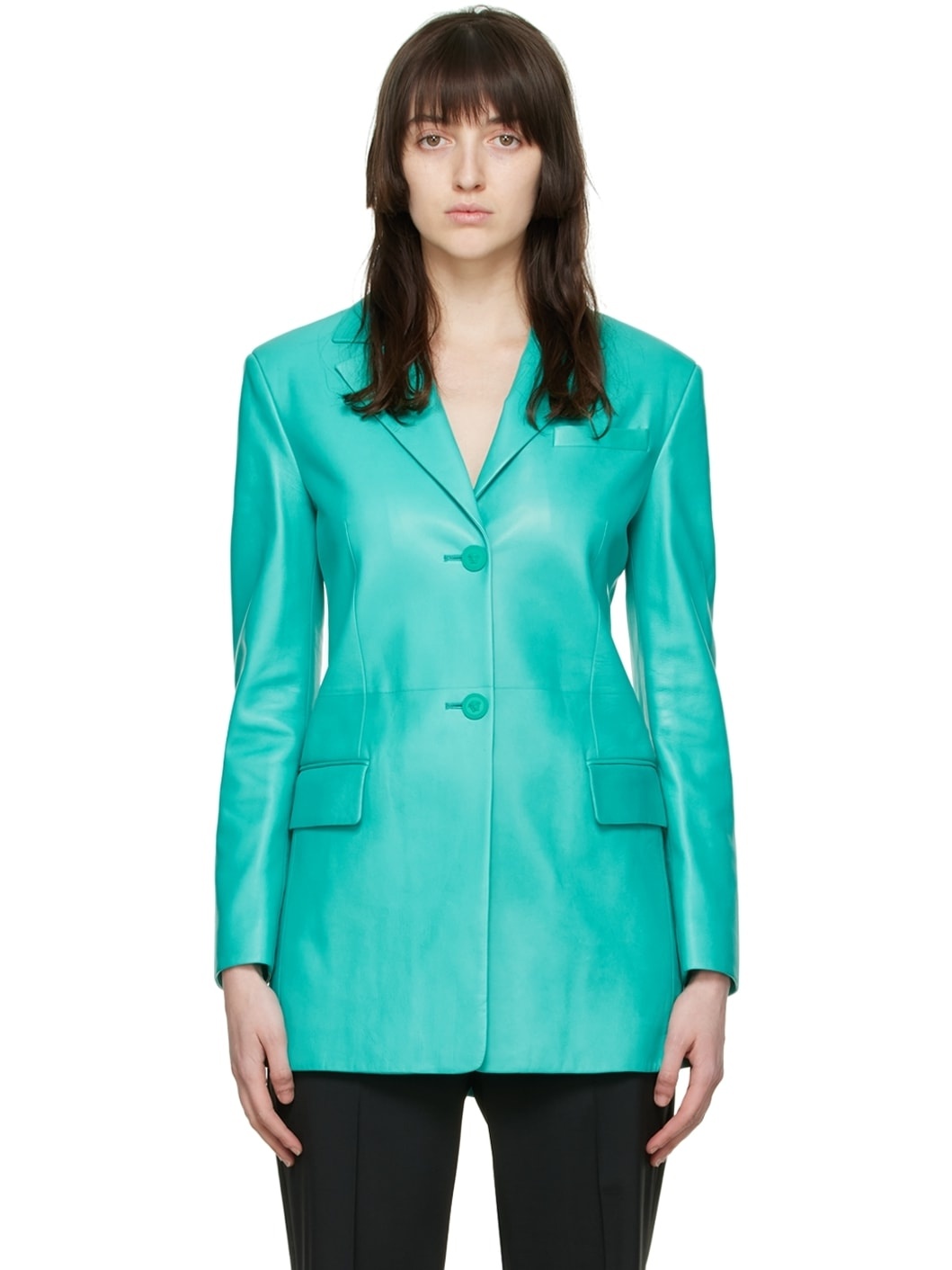 Blue Leather Blazer - 1