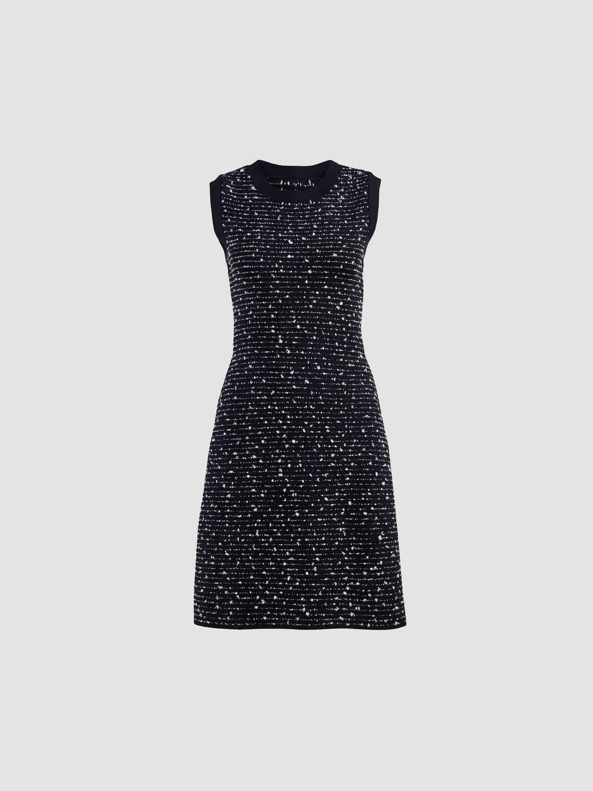 Women's Textured-Knit Crewneck Mini Dress - Black Ivory - 1