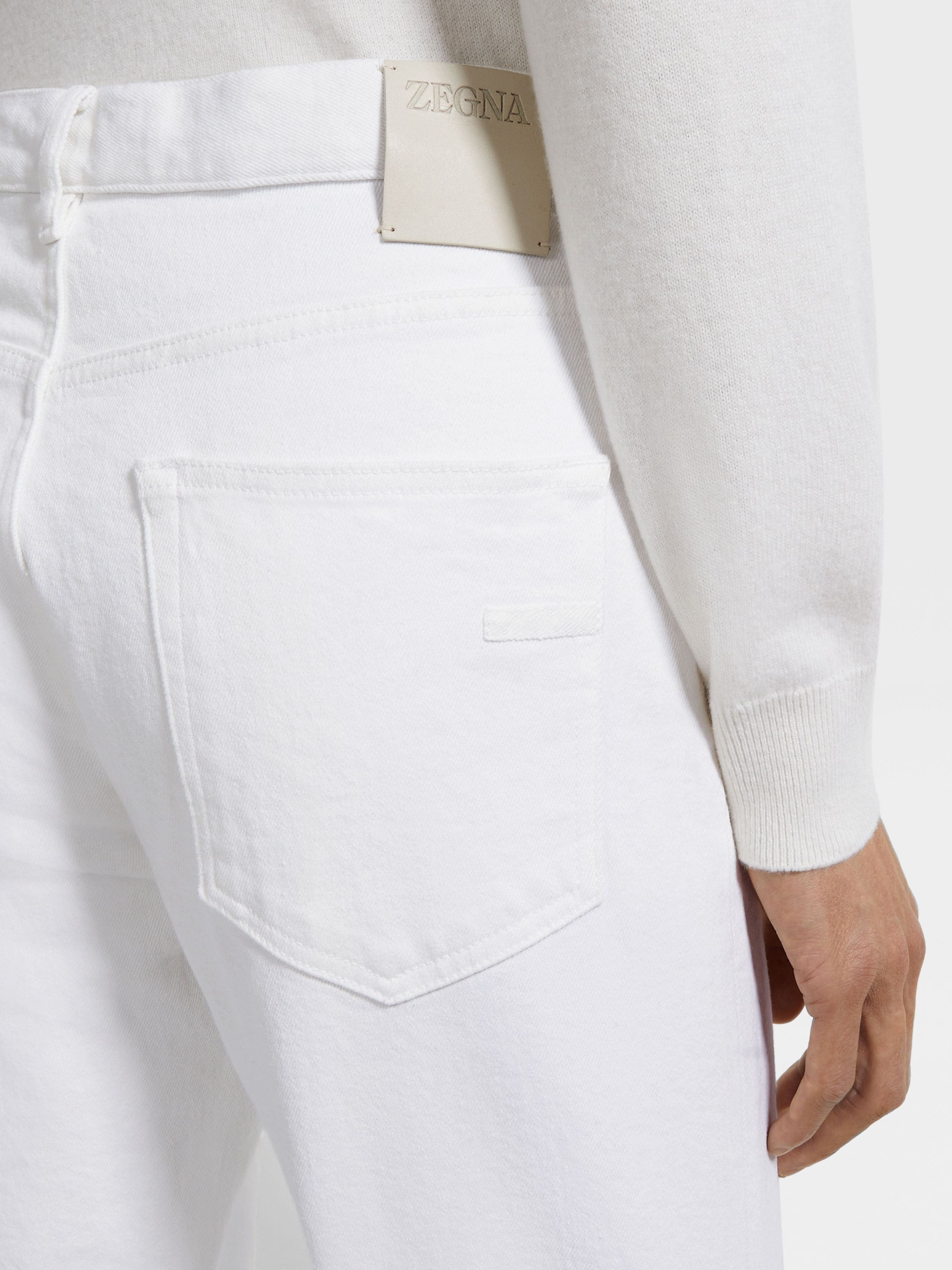 WHITE RINSE-WASHED STRETCH COTTON ROCCIA JEANS - 2