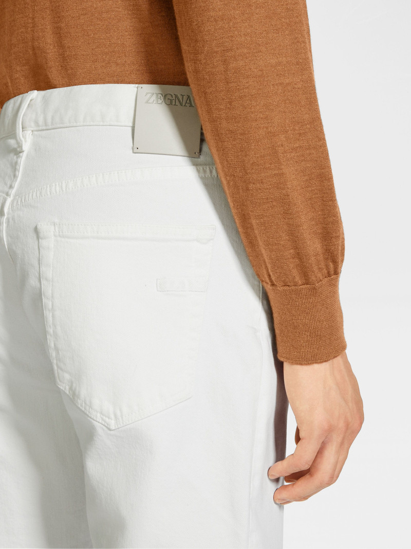 ZEGNA WHITE RINSE-WASHED STRETCH COTTON ROCCIA JEANS outlook