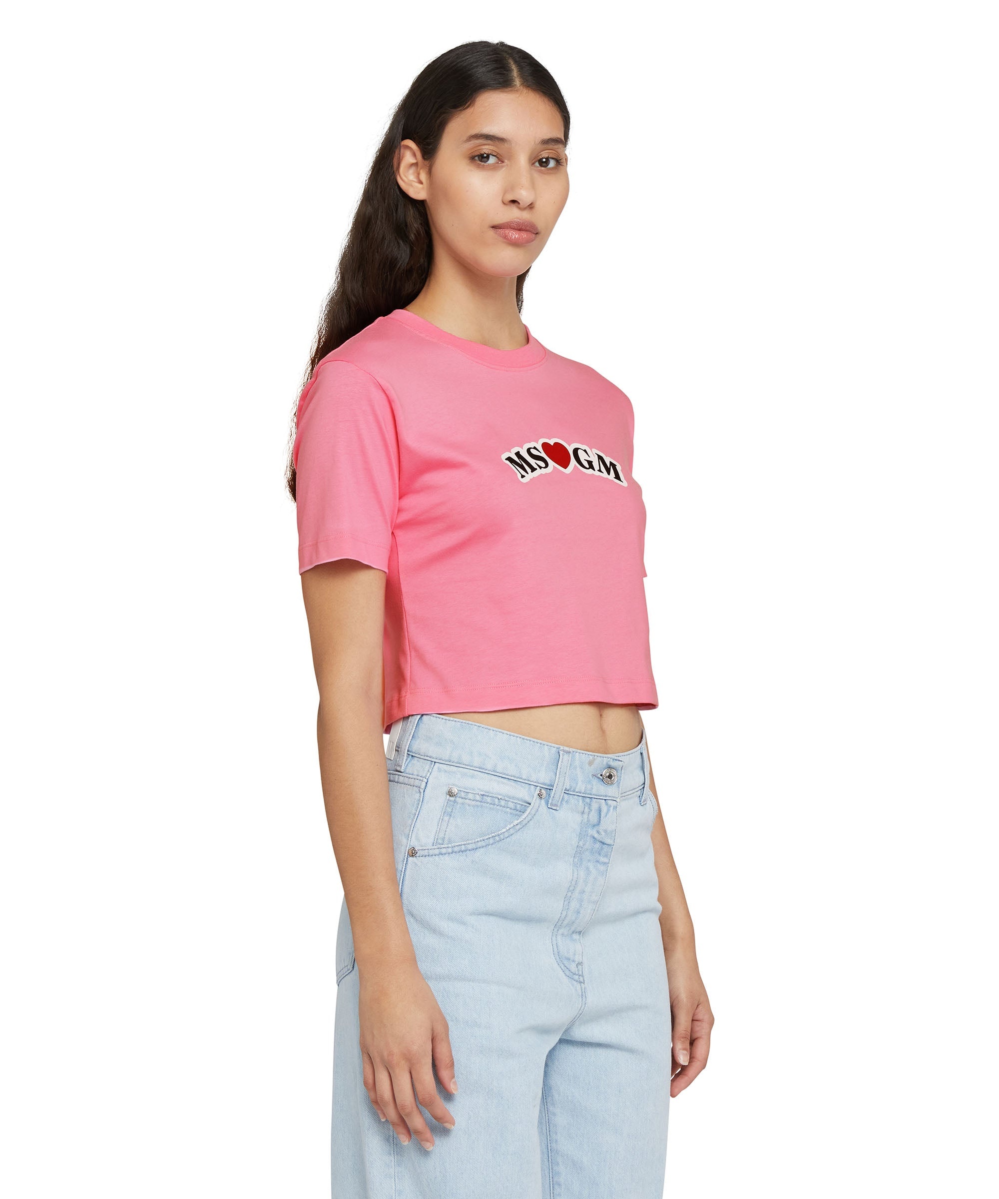 MSGM Cotton crop-top t-shirt with MSGM graphic | REVERSIBLE