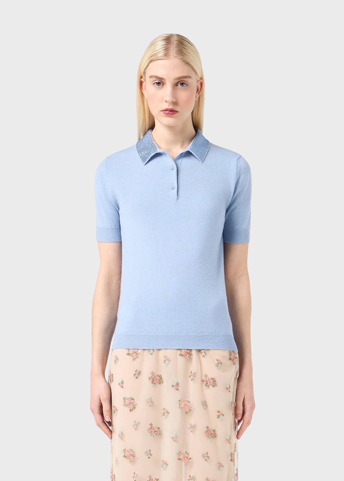 CASHMERE WOOL POLO SHIRT WITH RHINESTONES - 3