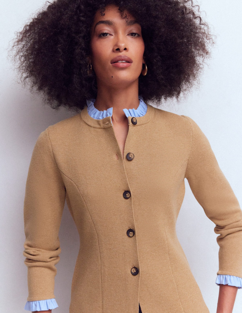Joanna Fitted Knitted Jacket-Camel Melange 3