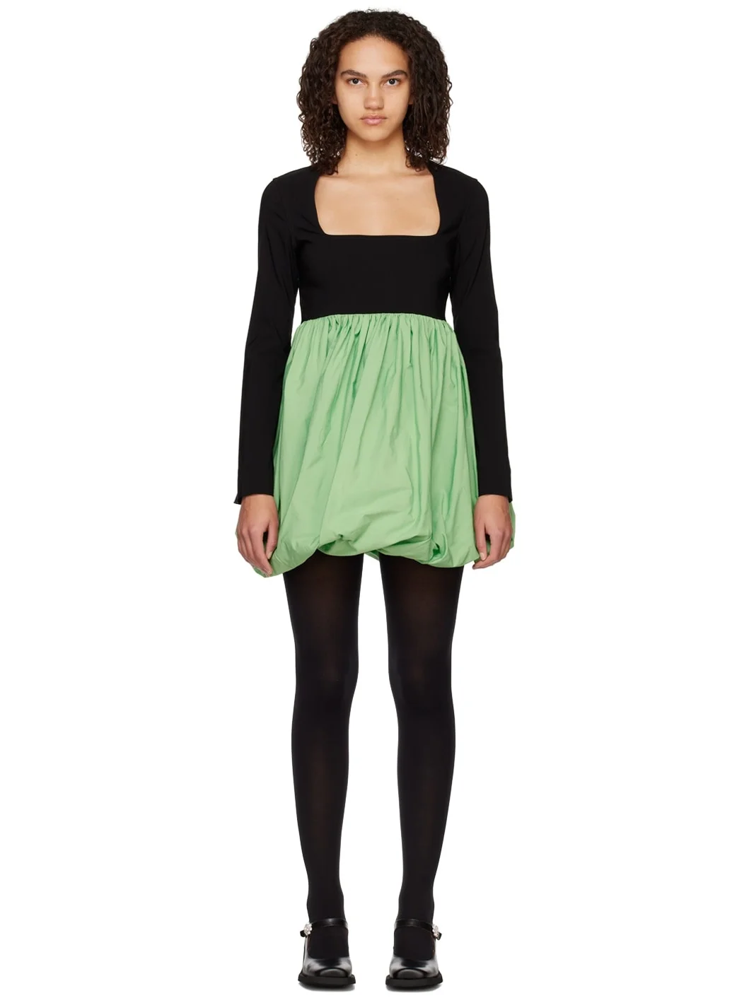 Black & Green Balloon Minidress - 1