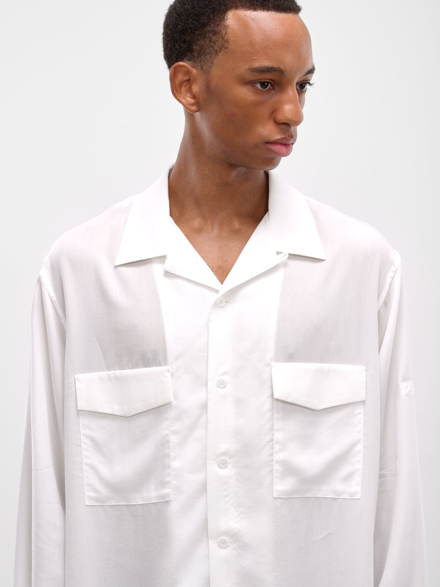 White Oversized Pocket Button-Up Shirt - 4