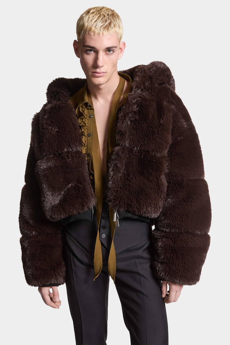 FAUX FUR HOODIE BOMBER JACKET - 3