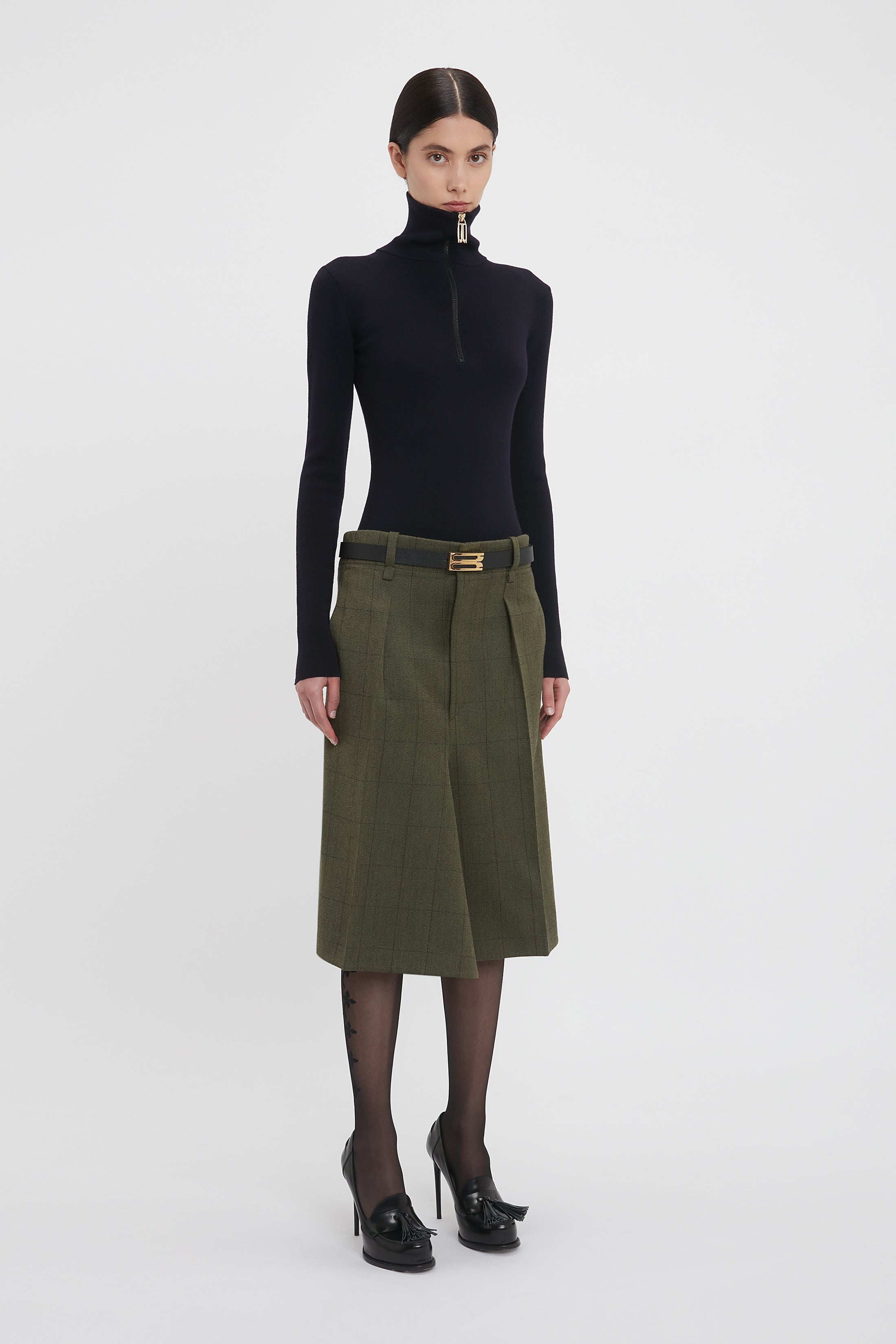 Exclusive Asymmetric Tailored Skirt In Dark Fern Check - 3