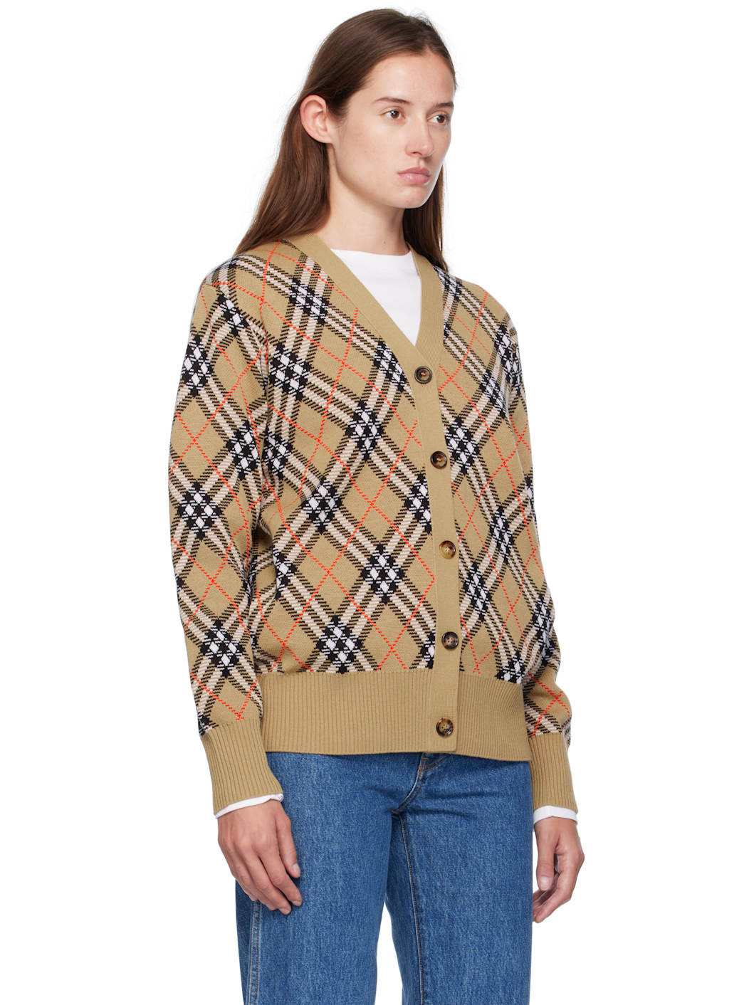 Beige Check Cardigan - 2