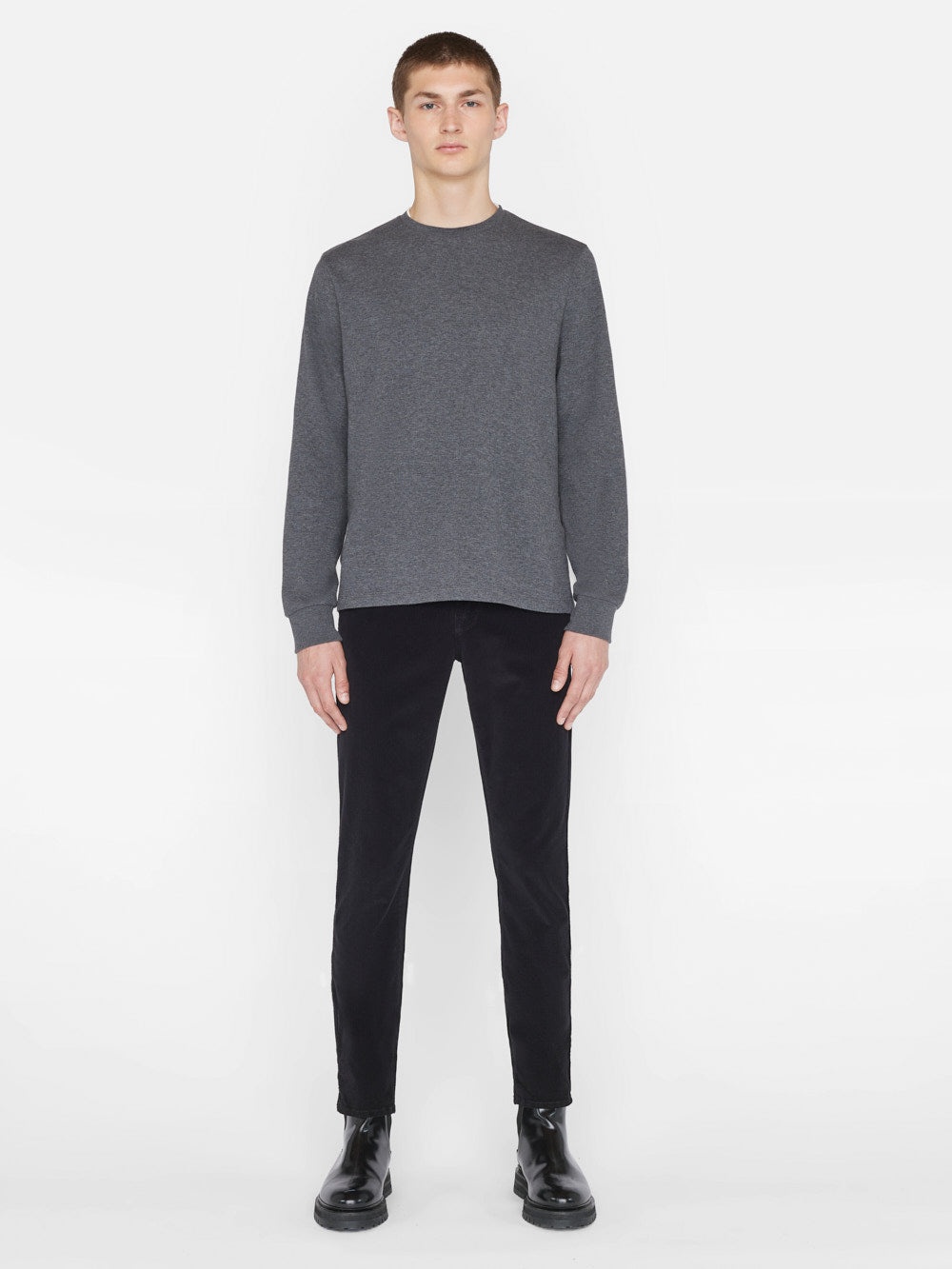 Duo Fold Long Sleeve Crew in Heather Charcoal Grey - 2