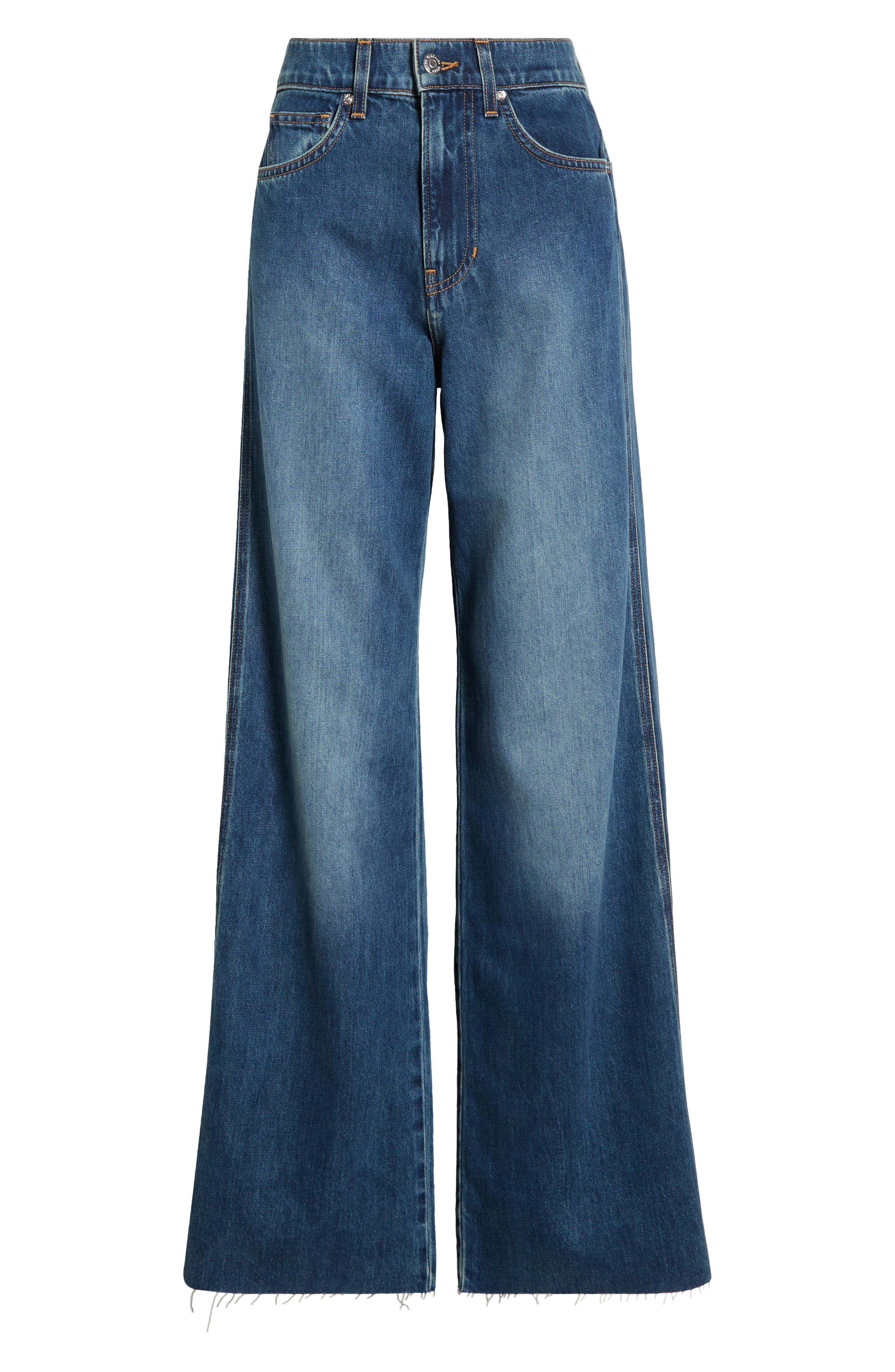 Veronica Beard Taylor Raw Hem High Waist Wide Leg Jeans in Rebel Moon at Nordstrom - 5
