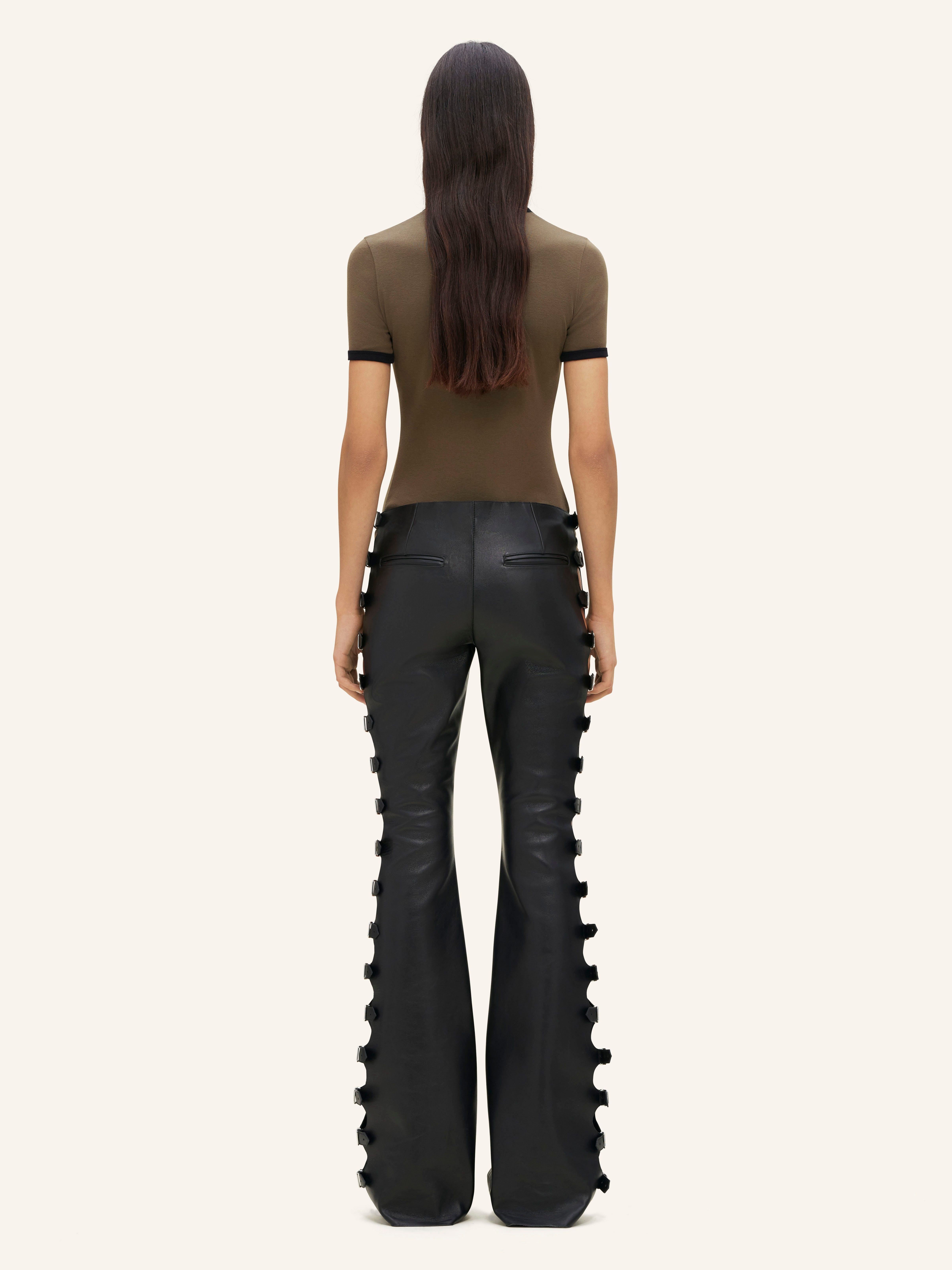 MULTI-BUCKLE LEATHER BOOTCUT PANTS - 4