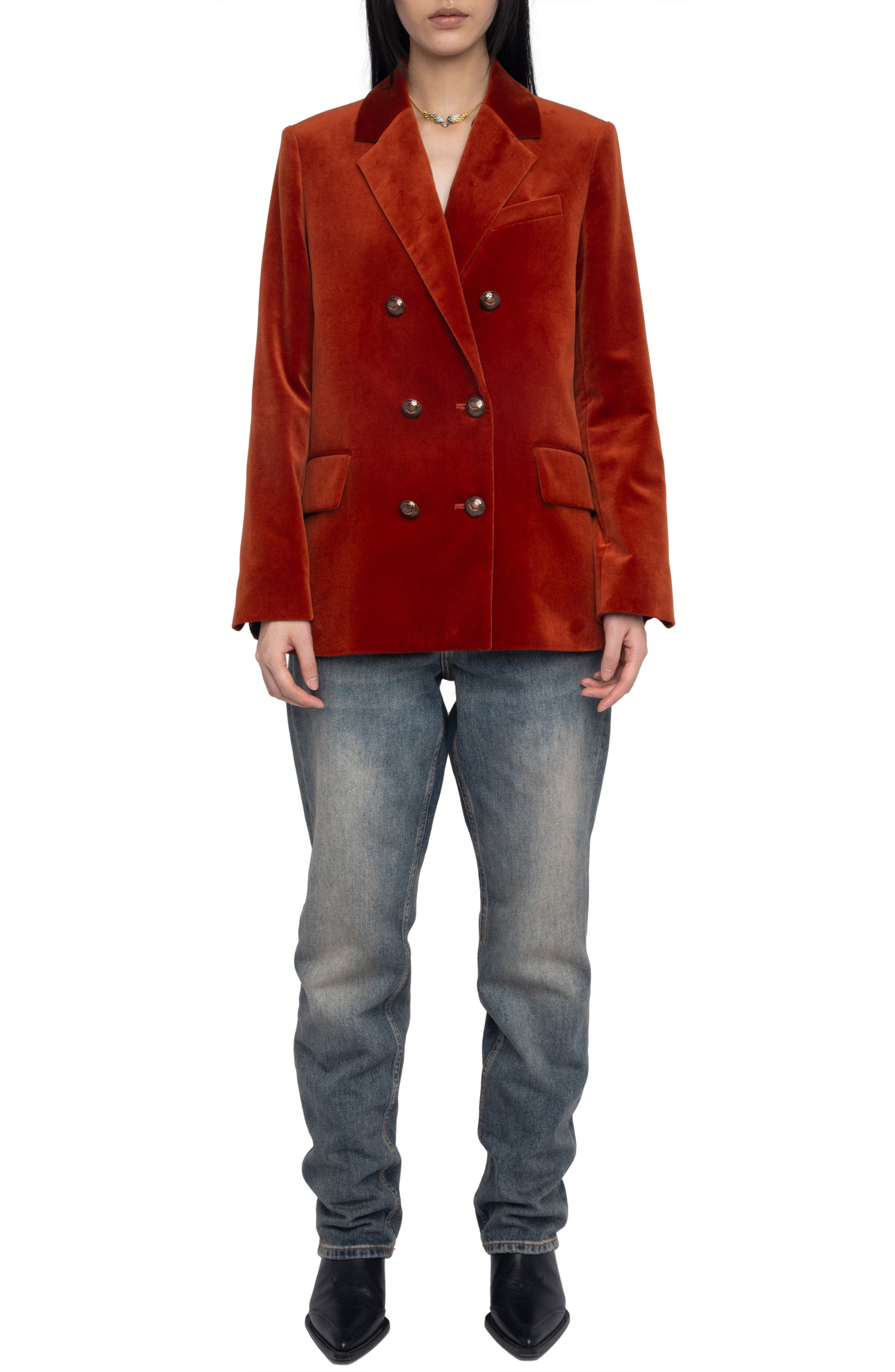 Zadig & Voltaire Vaska Double Breasted Velvet Blazer in Burn at Nordstrom - 7