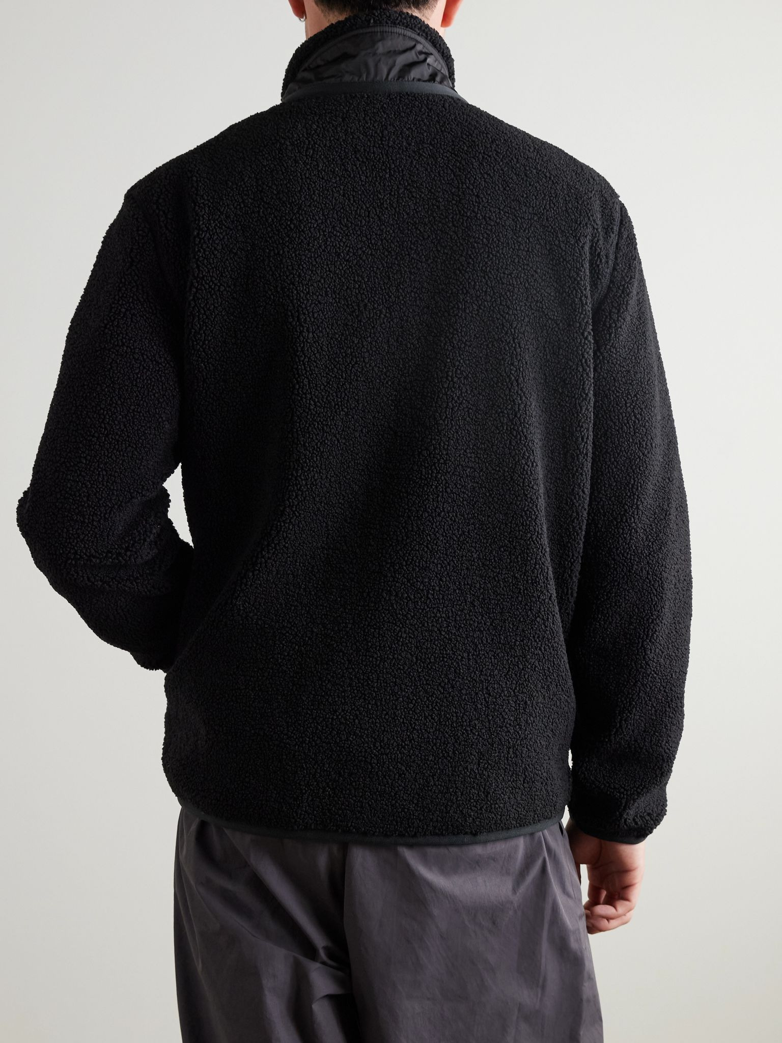 Logo-Appliquéd Nylon-Trimmed Fleece Jacket Black - 4