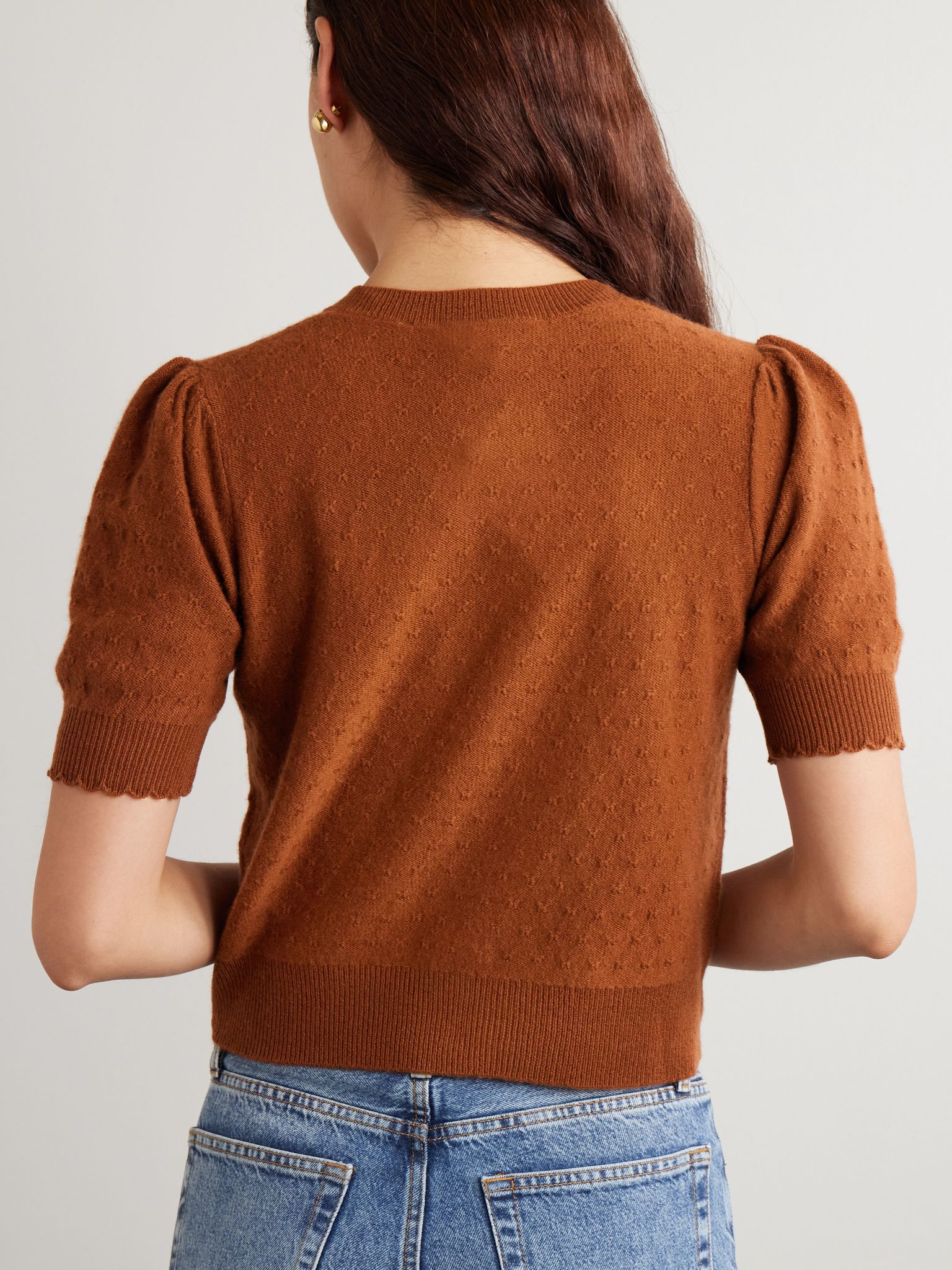 Pointelle-knit cashmere cardigan Brown - 3