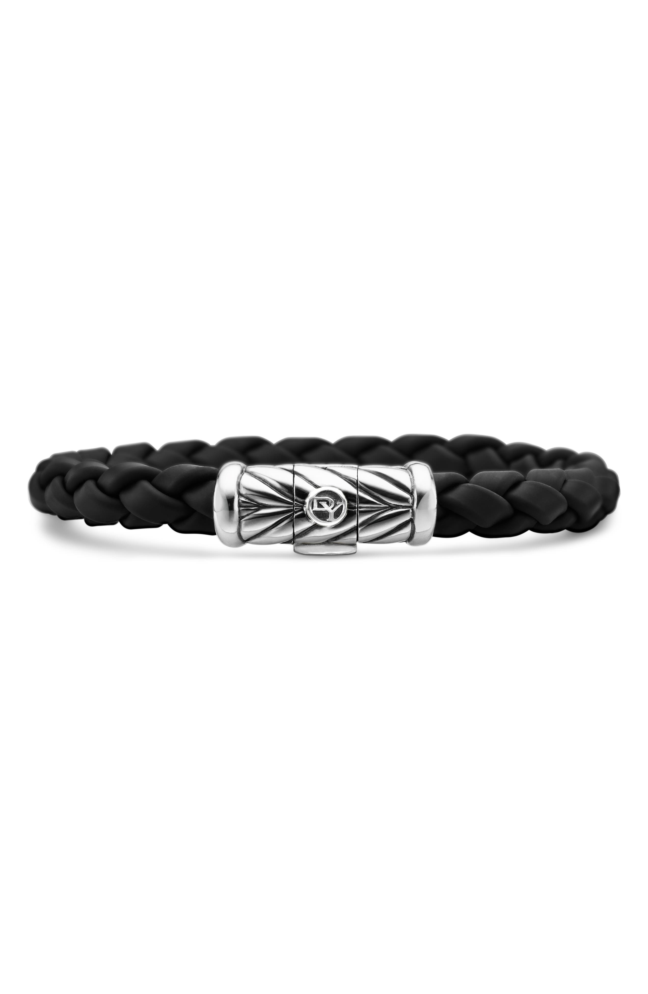 David Yurman Chevron Bracelet in Black Rubber/Silver at Nordstrom - 1
