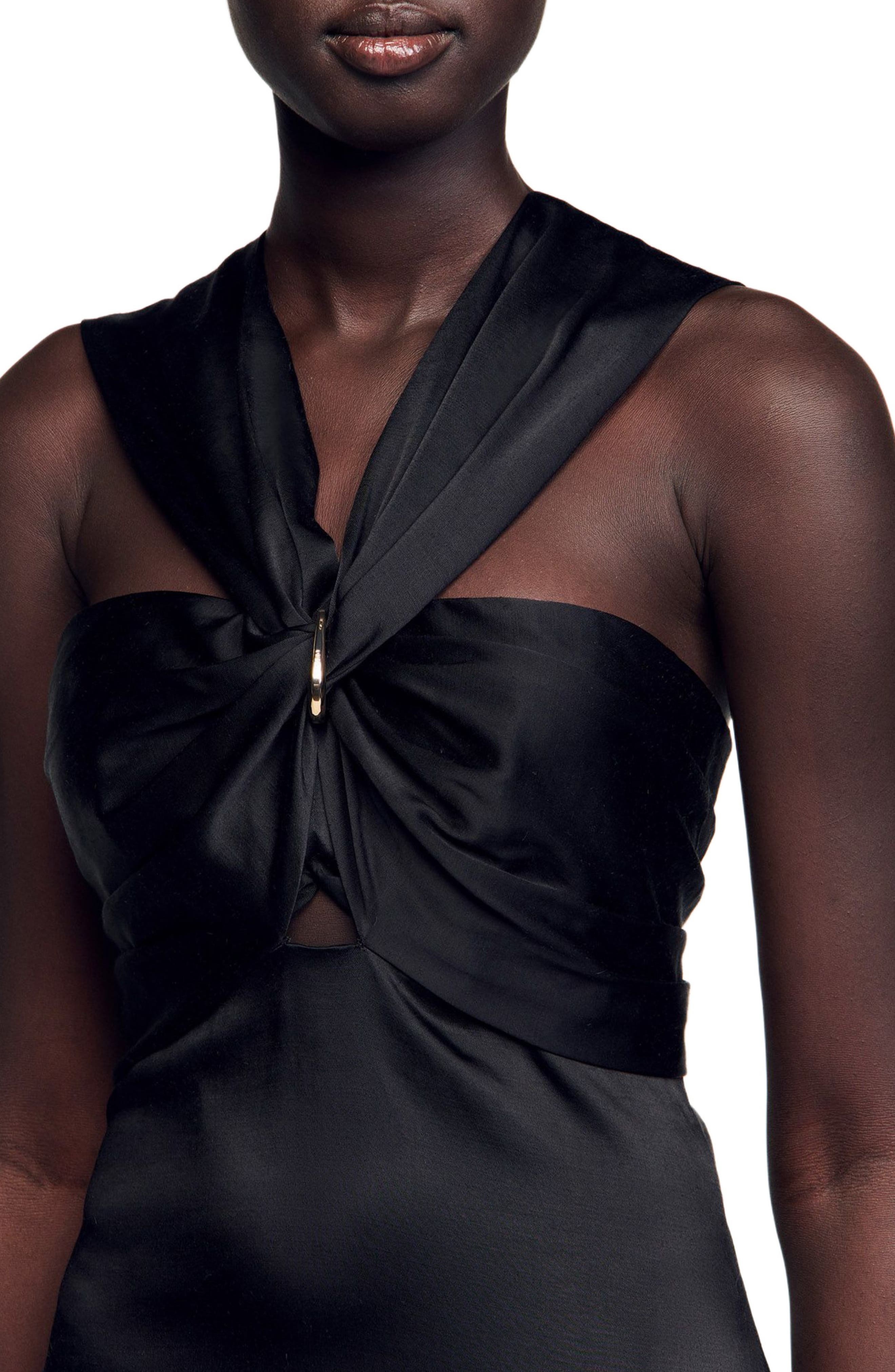 SANDRO Slit satin-effect maxi dress in Black at Nordstrom - 4